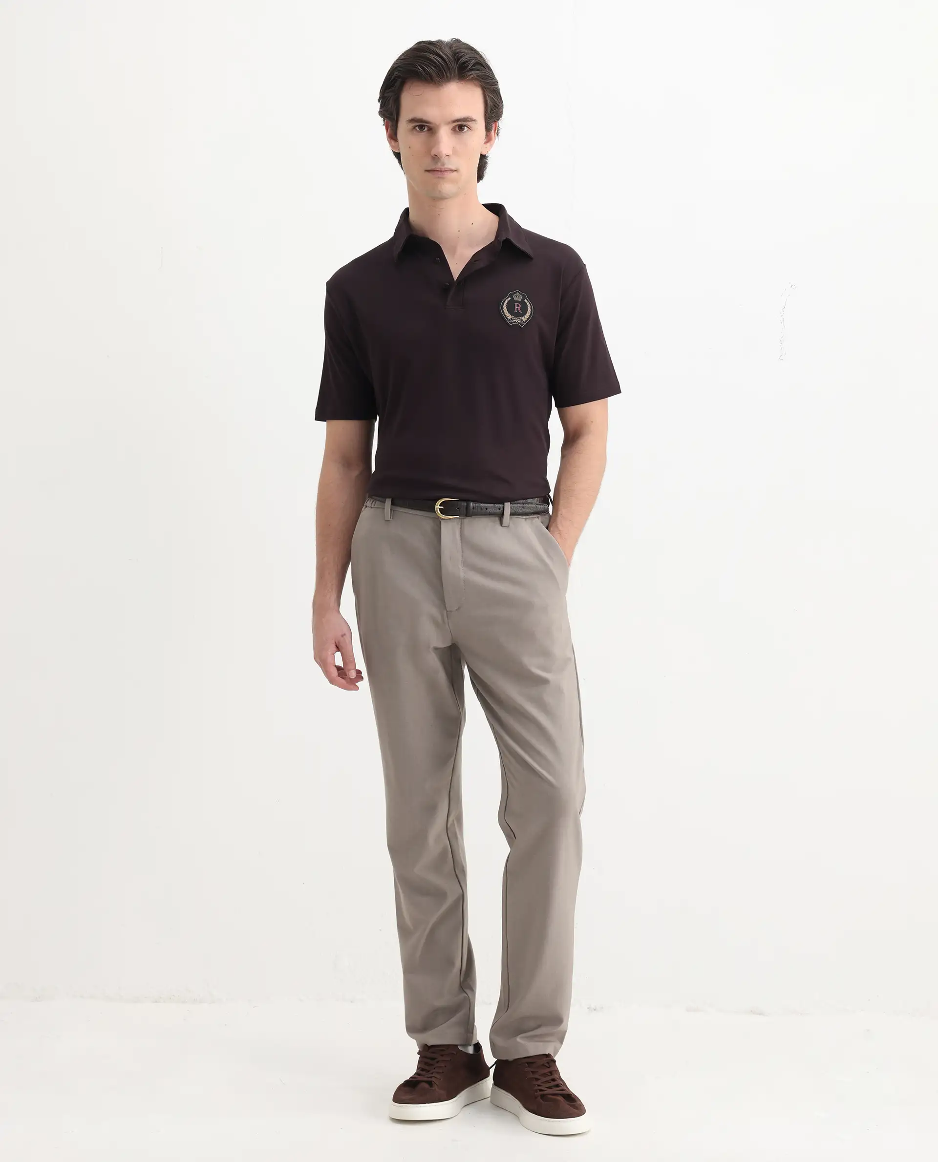 Rare Rabbit Men's Ritz Brown Cotton Plain Regular Fit Half Sleeve Polo - Image 2