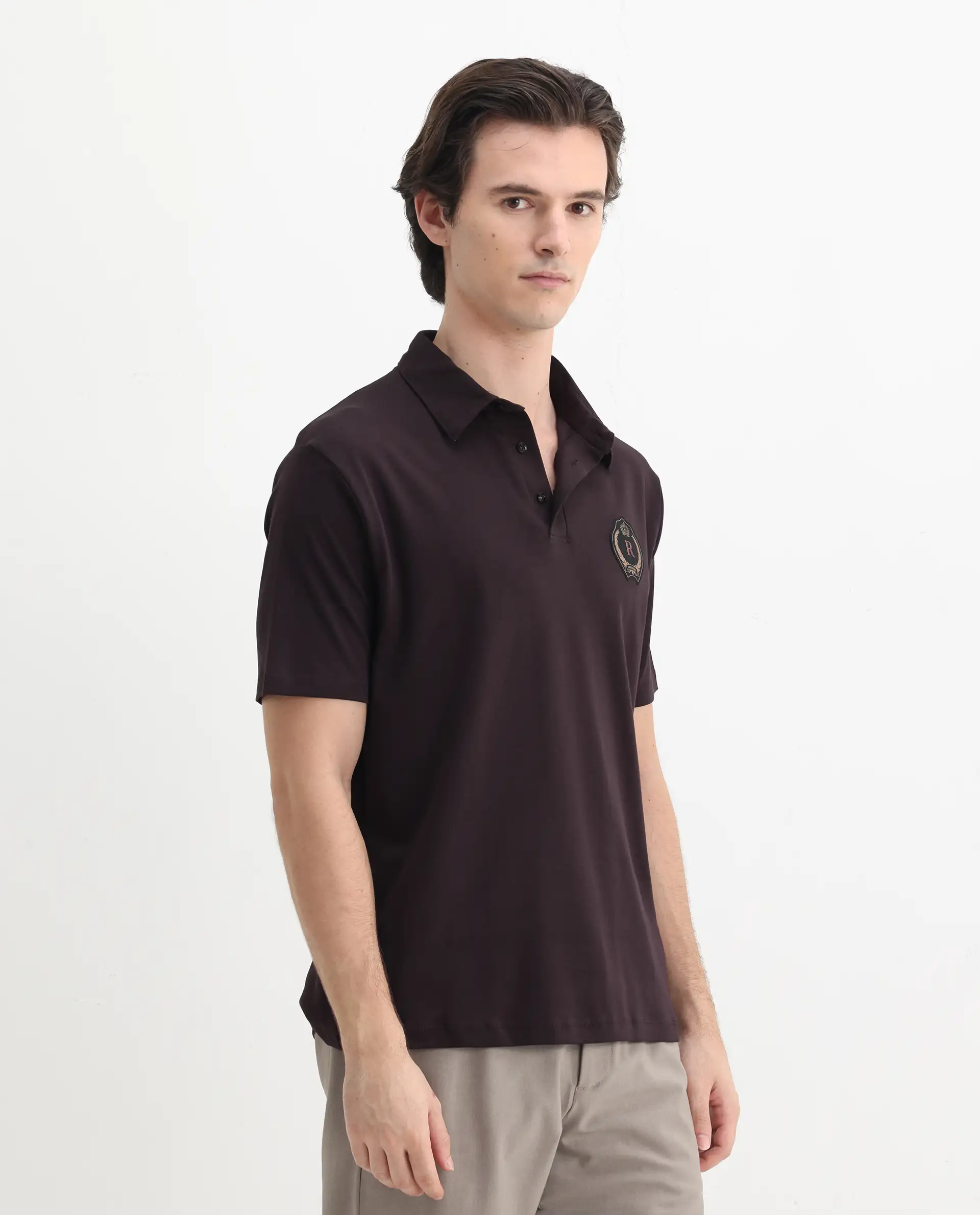 Rare Rabbit Men's Ritz Brown Cotton Plain Regular Fit Half Sleeve Polo - Image 6