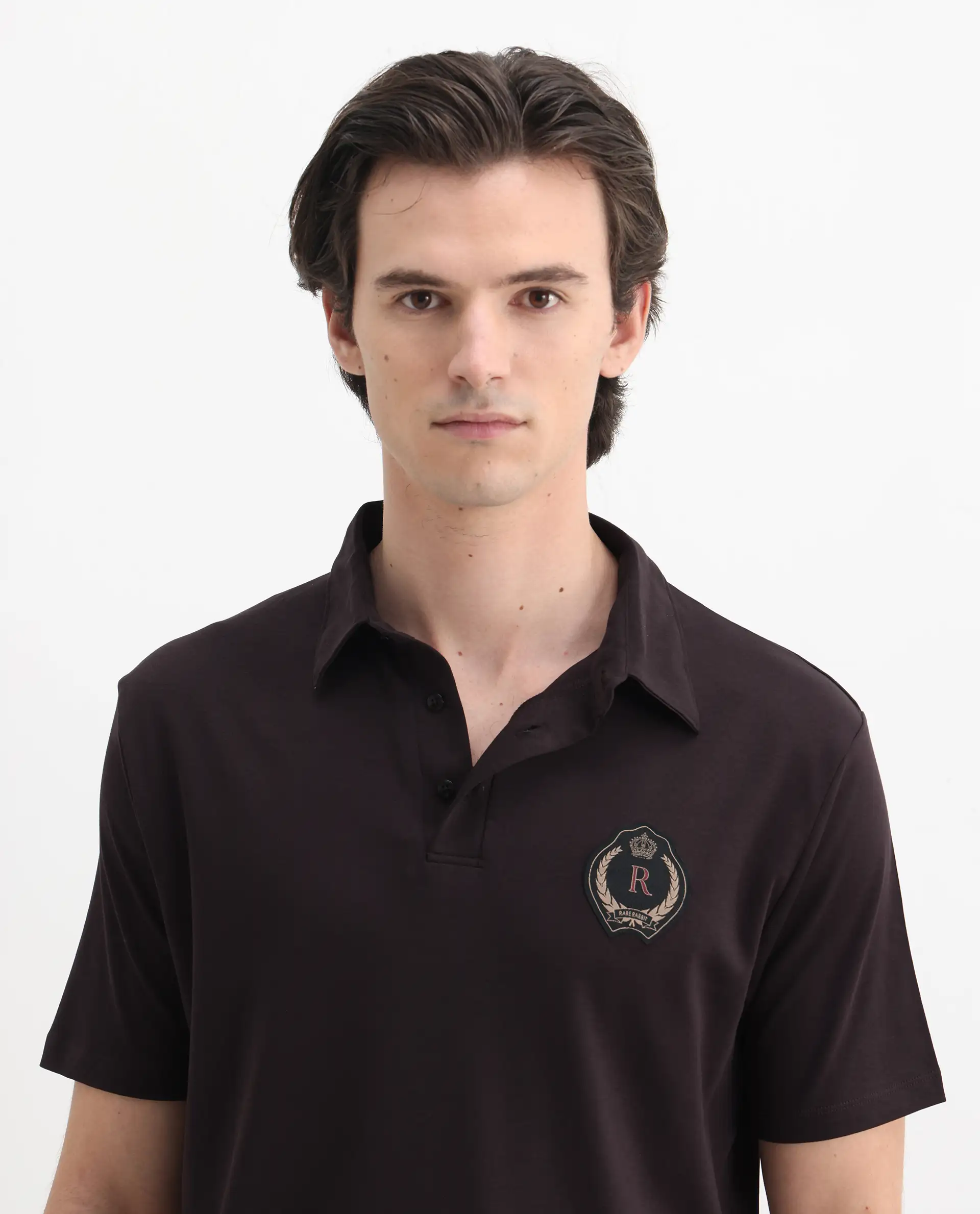 Rare Rabbit Men's Ritz Brown Cotton Plain Regular Fit Half Sleeve Polo - Image 7