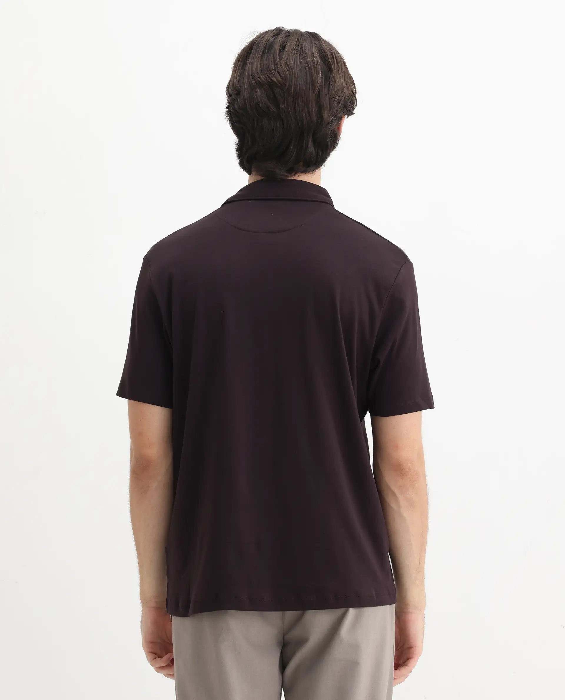 Rare Rabbit Men's Ritz Brown Cotton Plain Regular Fit Half Sleeve Polo - Image 8
