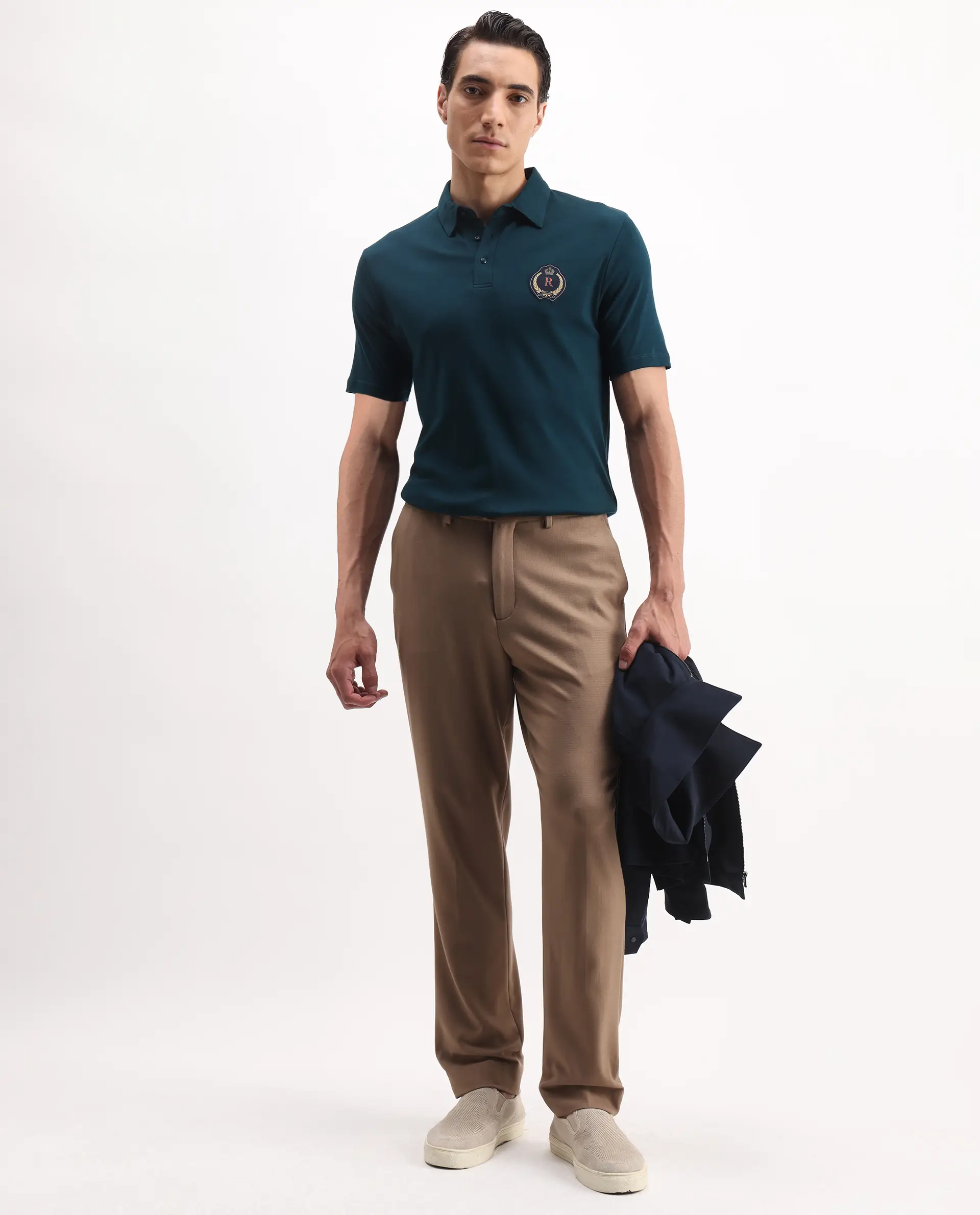 Rare Rabbit Men's Ritz Dark Green Cotton Plain Regular Fit Half Sleeve Polo - Image 2