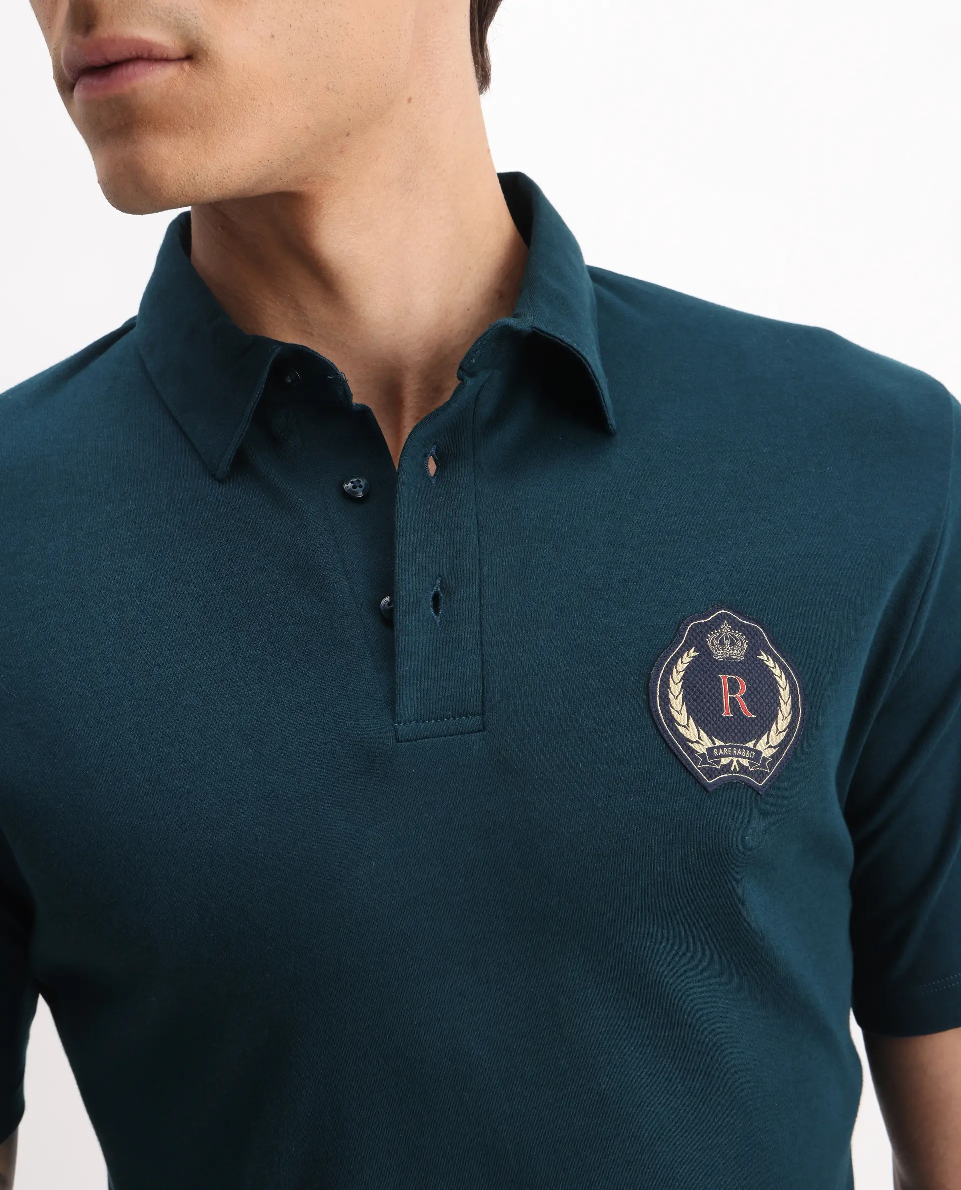 Rare Rabbit Men's Ritz Dark Green Cotton Plain Regular Fit Half Sleeve Polo - Image 3
