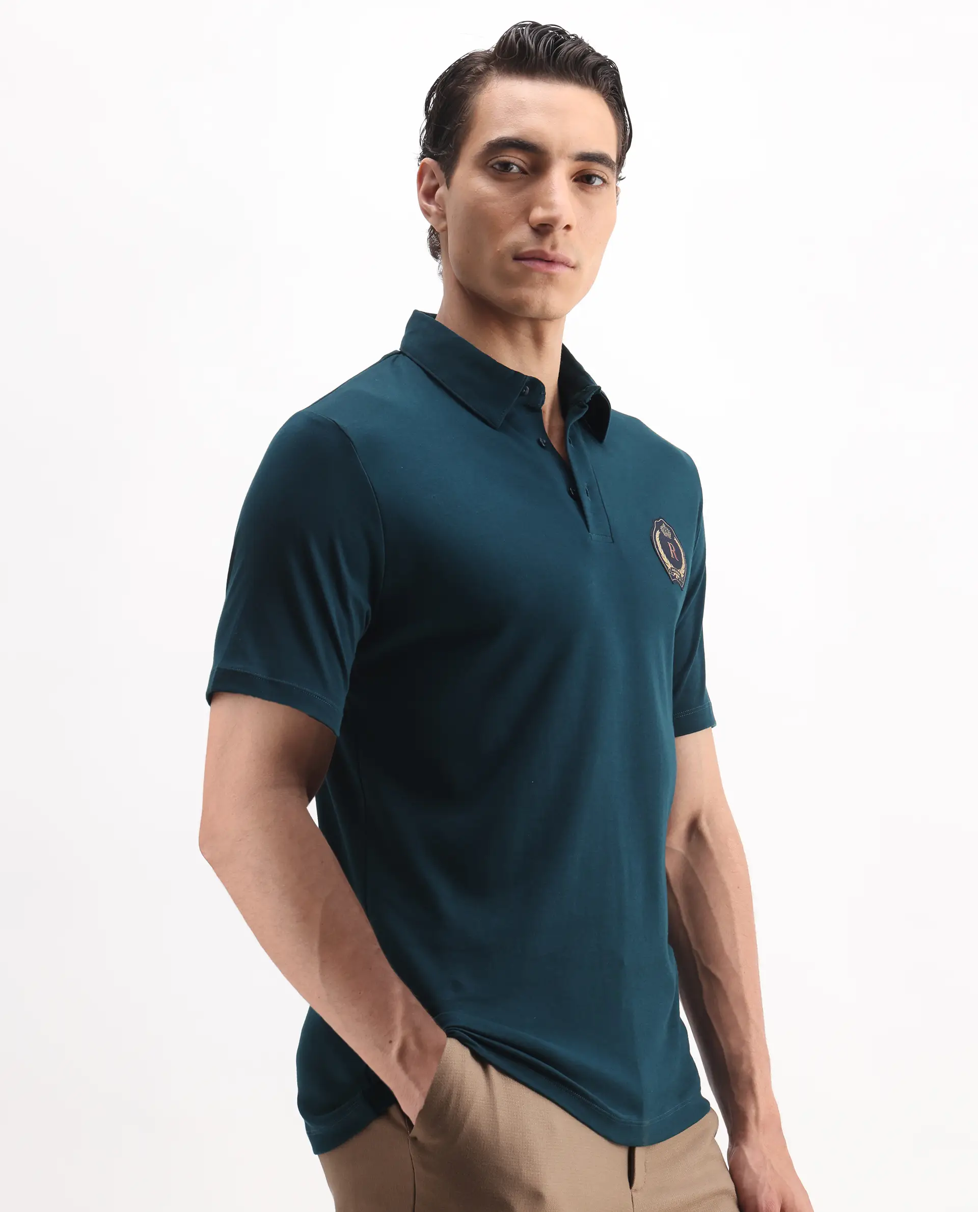 Rare Rabbit Men's Ritz Dark Green Cotton Plain Regular Fit Half Sleeve Polo - Image 6