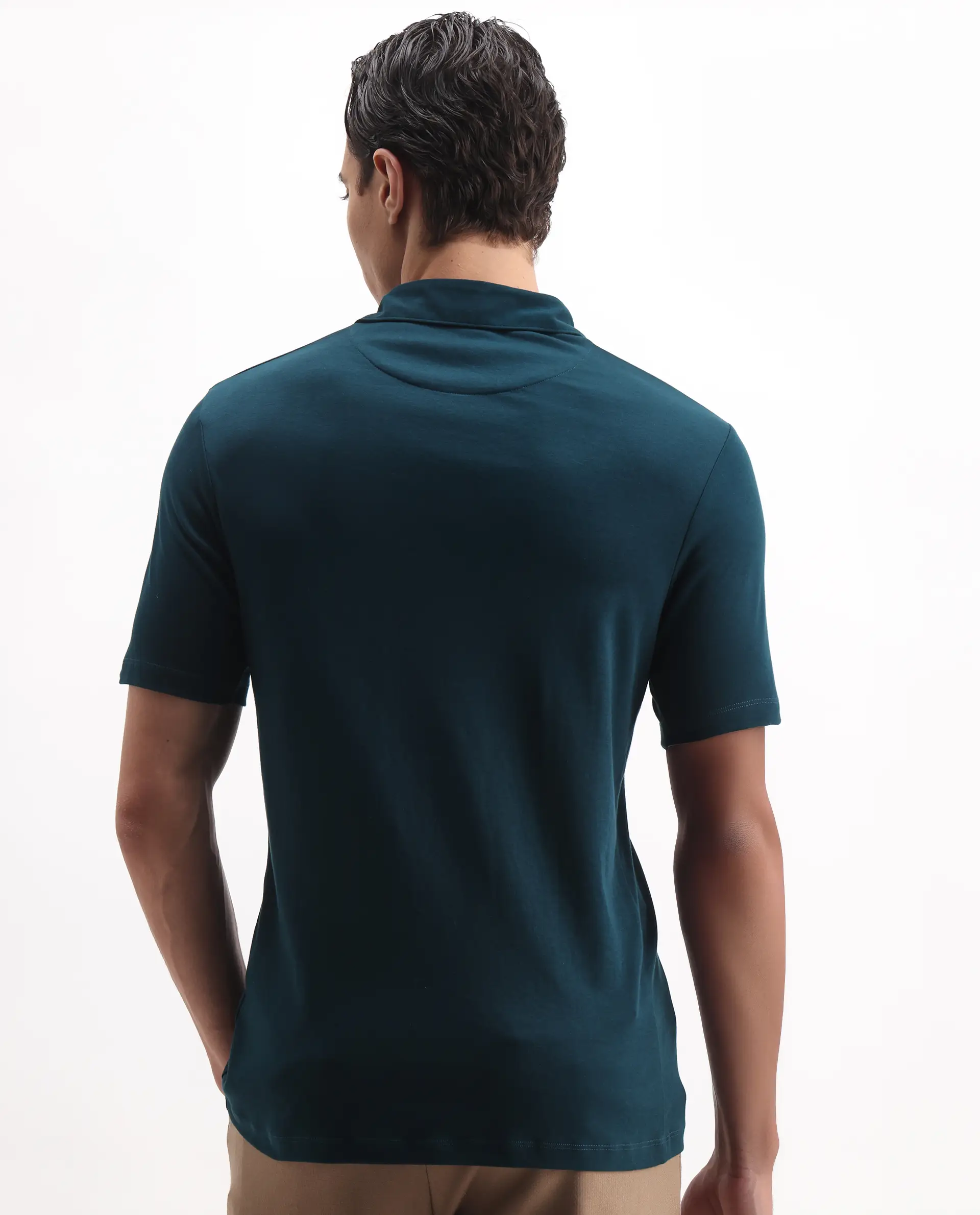 Rare Rabbit Men's Ritz Dark Green Cotton Plain Regular Fit Half Sleeve Polo - Image 7