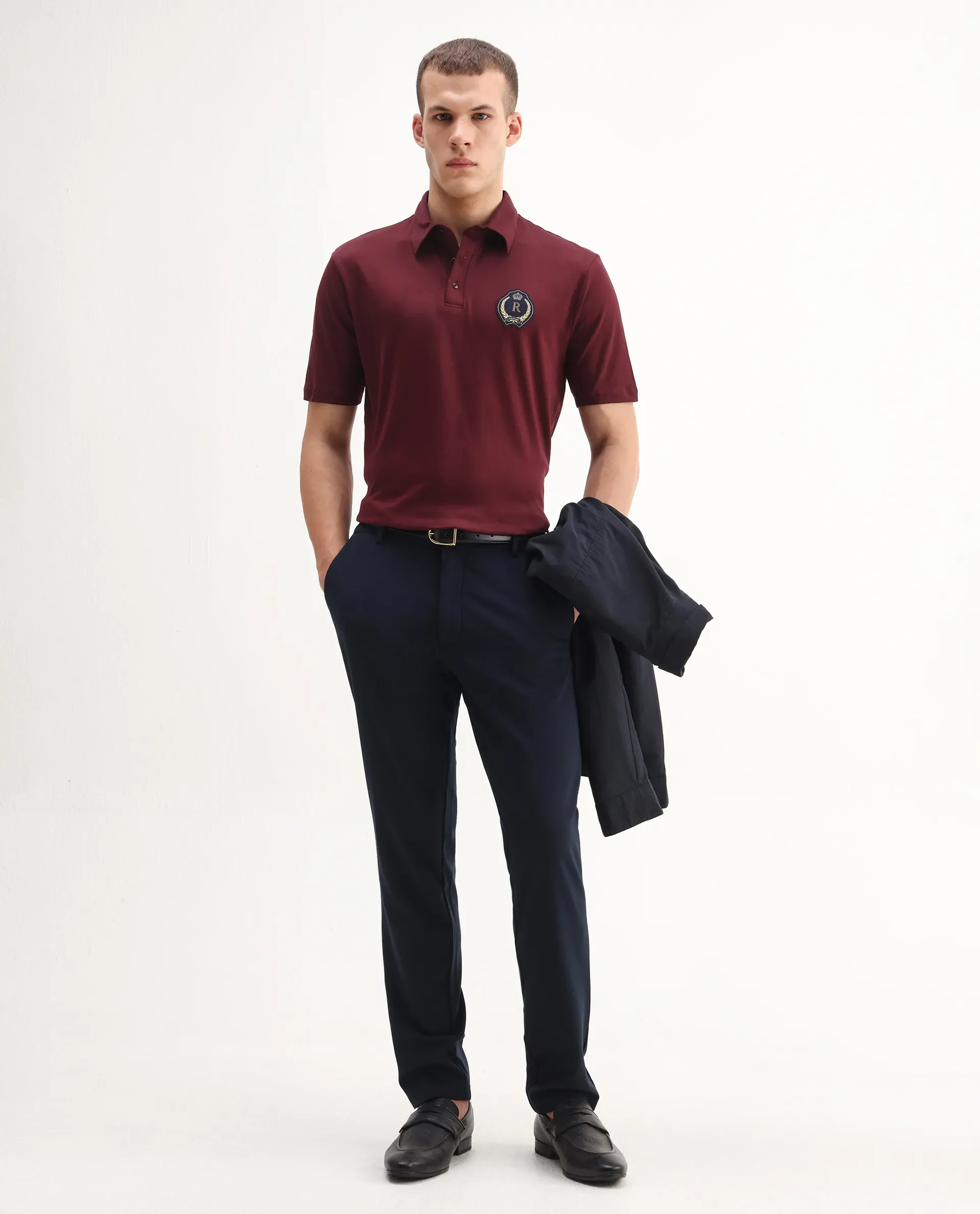 Rare Rabbit Men's Ritz Maroon Cotton Plain Regular Fit Half Sleeve Polo - Image 2