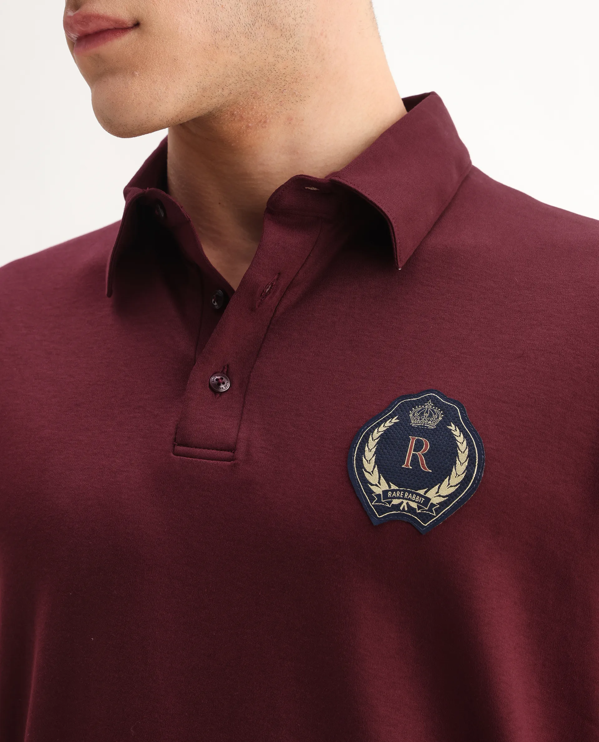 Rare Rabbit Men's Ritz Maroon Cotton Plain Regular Fit Half Sleeve Polo - Image 3