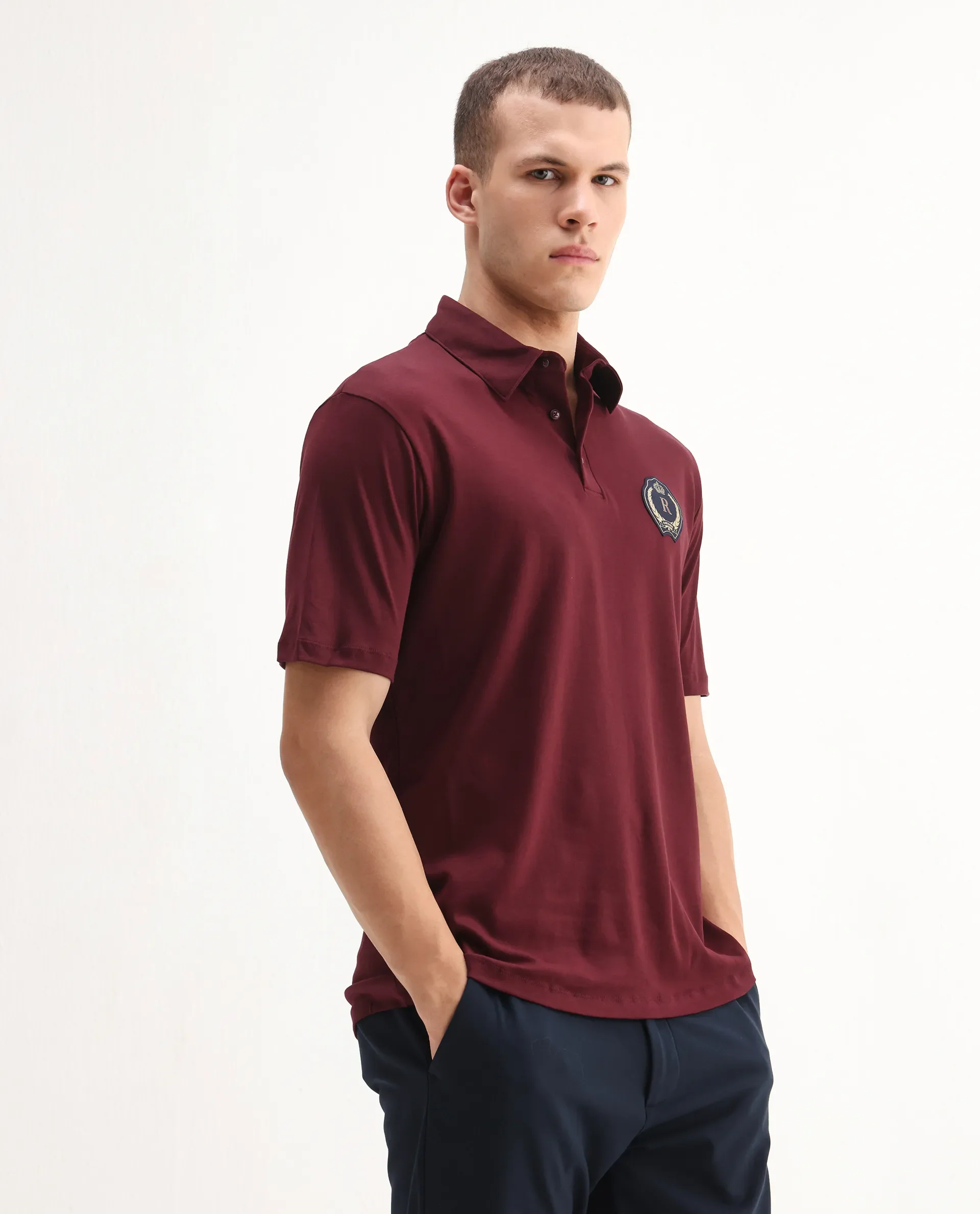Rare Rabbit Men's Ritz Maroon Cotton Plain Regular Fit Half Sleeve Polo - Image 6