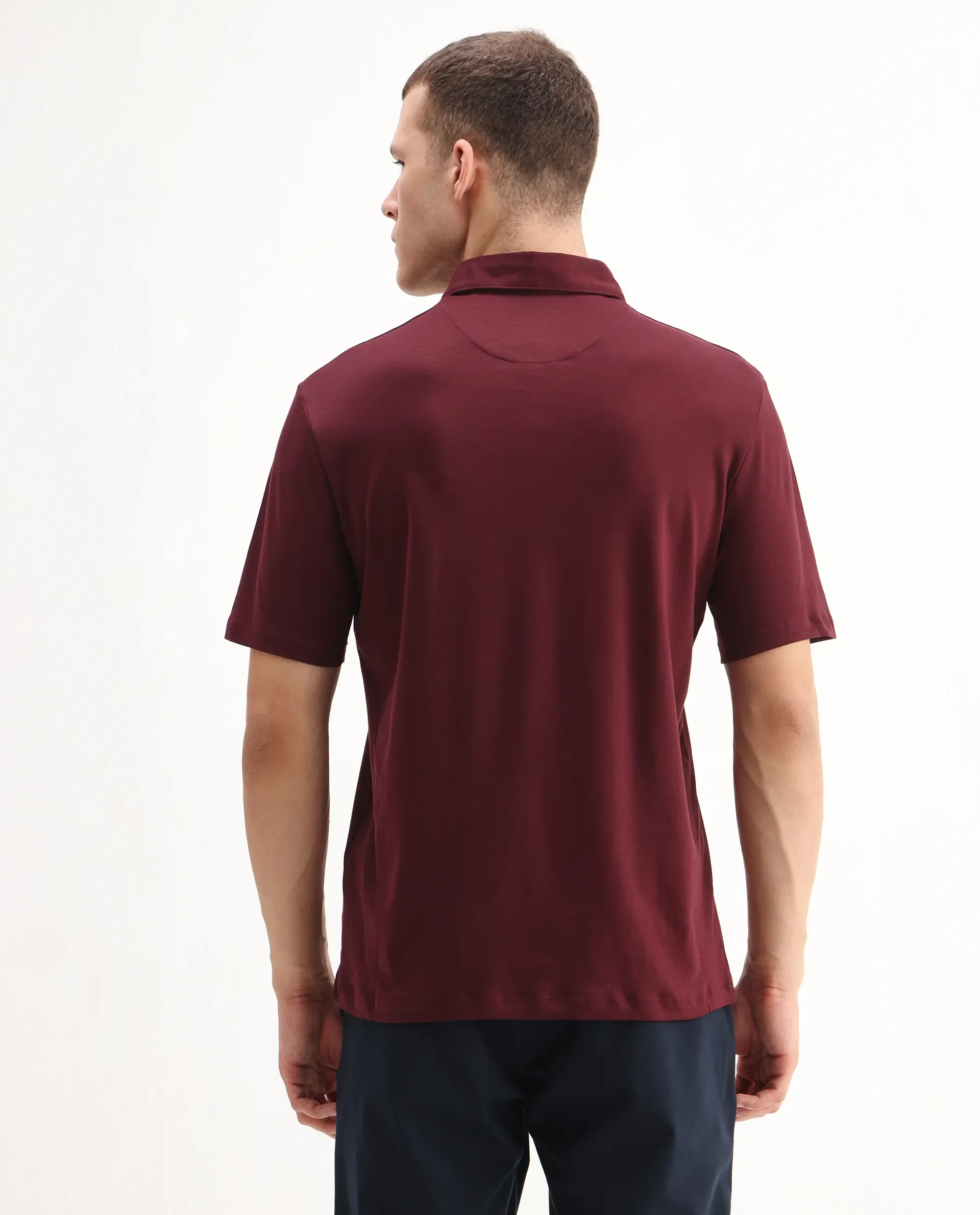 Rare Rabbit Men's Ritz Maroon Cotton Plain Regular Fit Half Sleeve Polo - Image 7