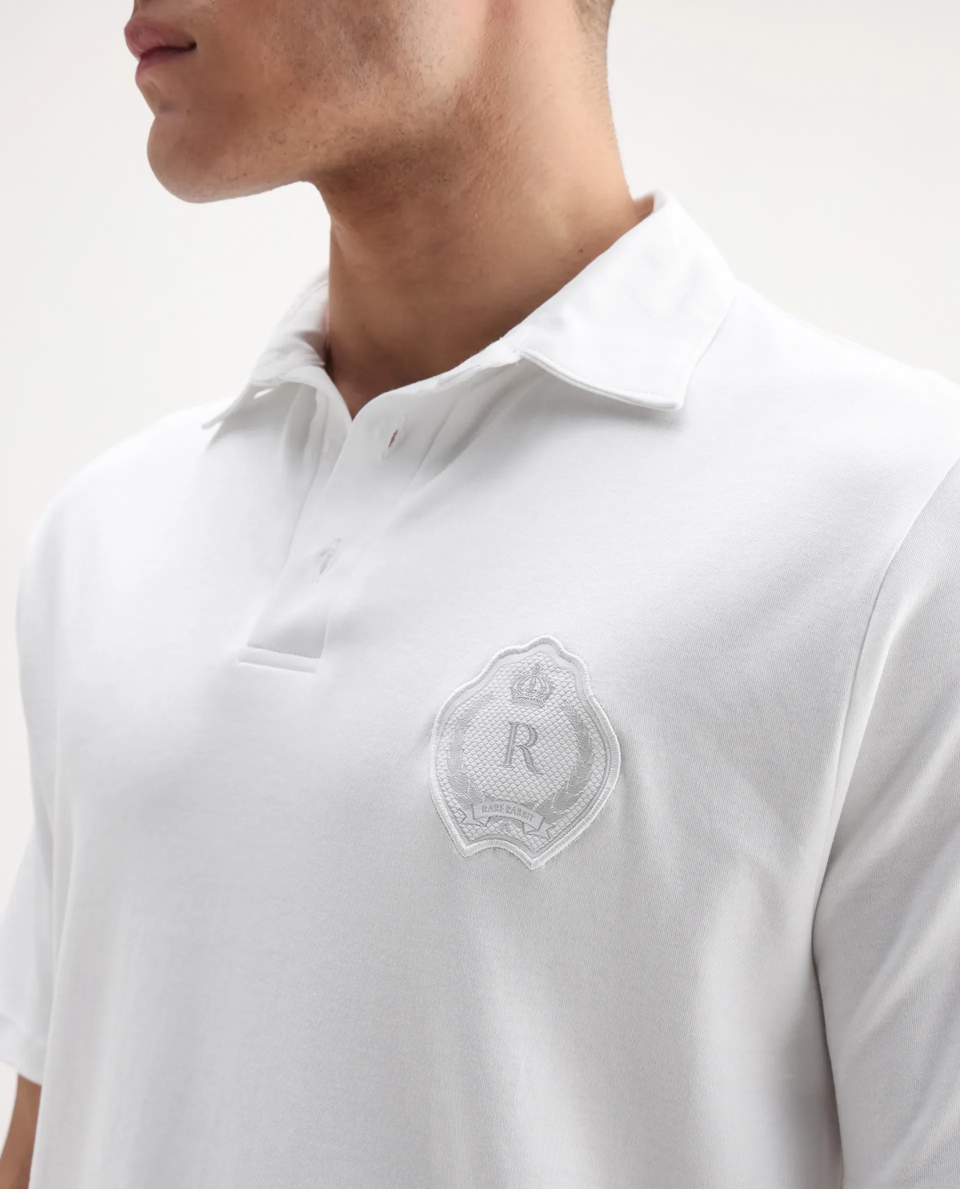 Rare Rabbit Men's Ritz White Cotton Plain Regular Fit Half Sleeve Polo - Image 3