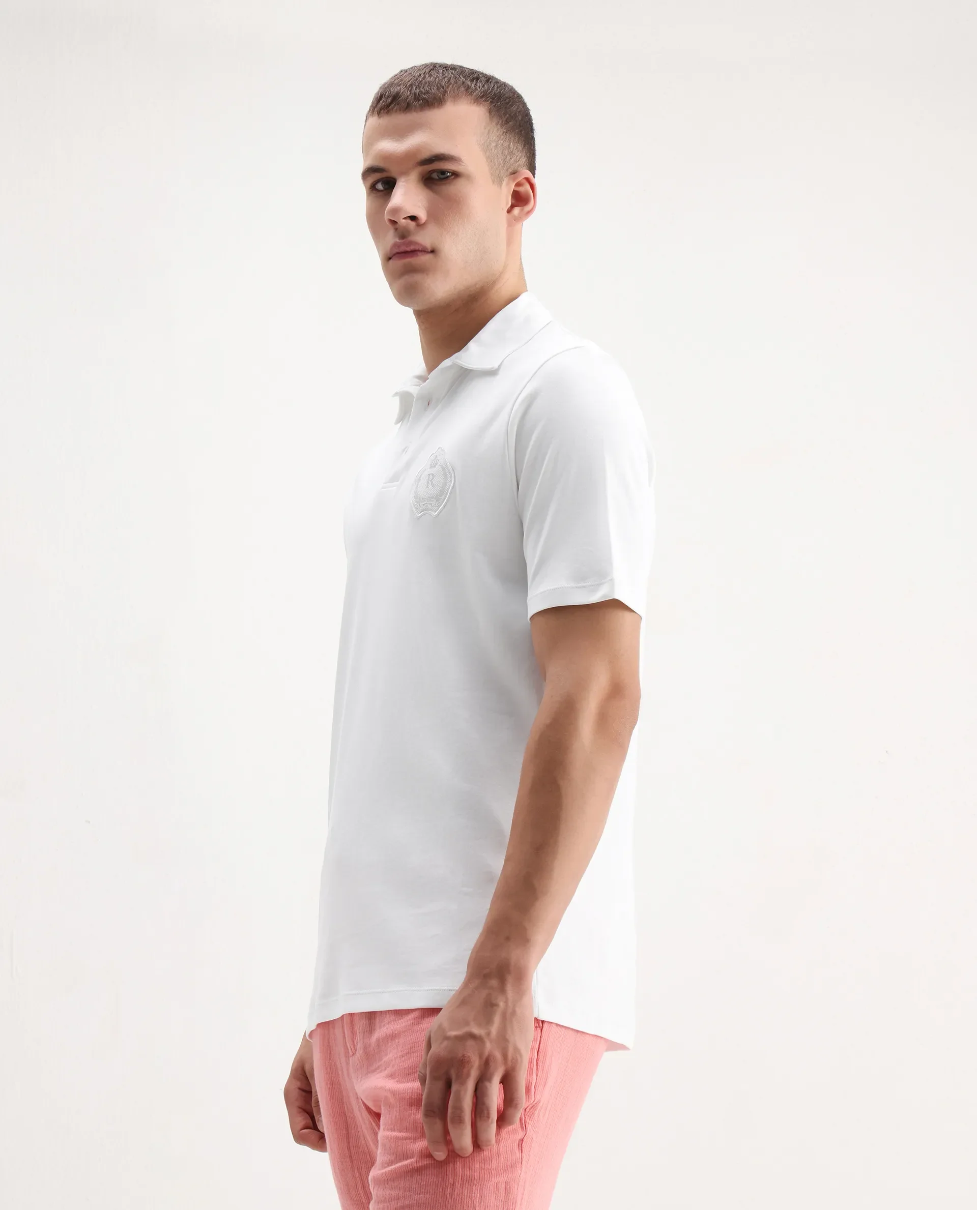 Rare Rabbit Men's Ritz White Cotton Plain Regular Fit Half Sleeve Polo - Image 5