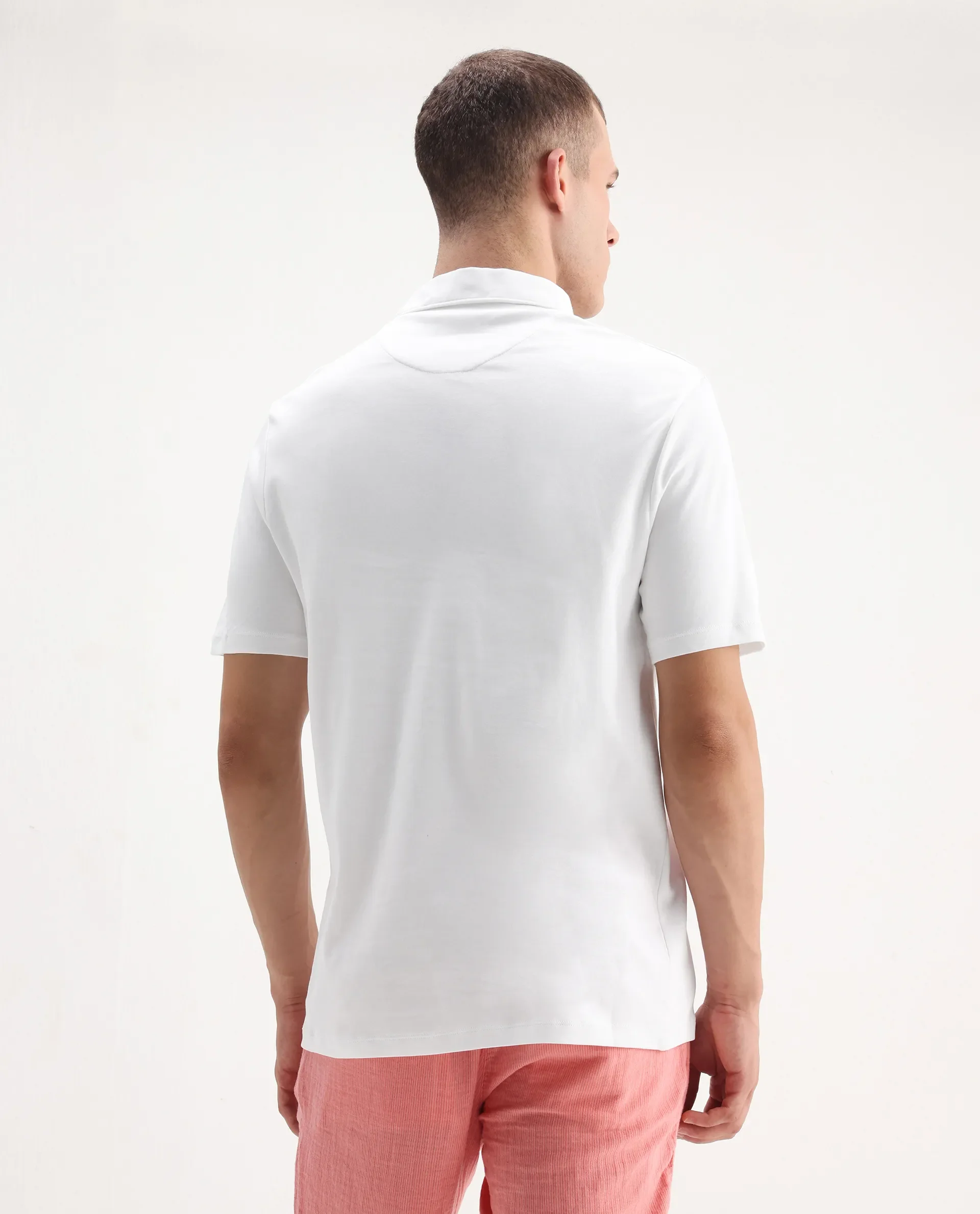 Rare Rabbit Men's Ritz White Cotton Plain Regular Fit Half Sleeve Polo - Image 6
