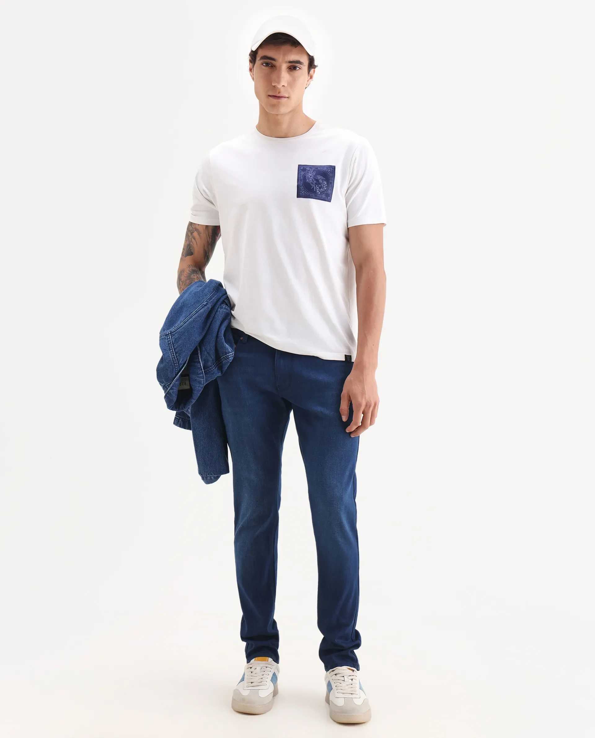 Rare Rabbit Men's River Blue Cotton Blend Fabric Hawk Slim Fit Plain Jeans - Image 2