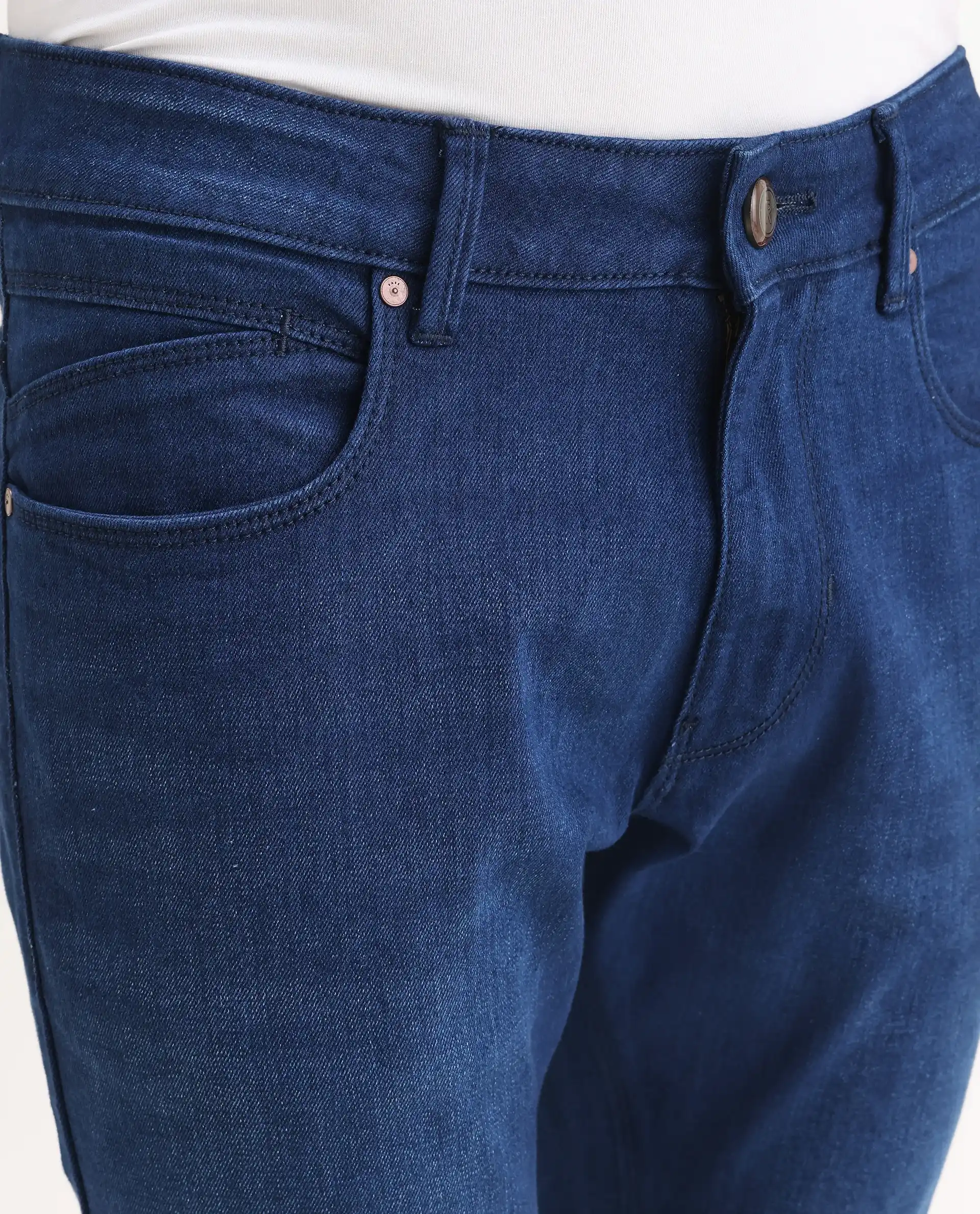 Rare Rabbit Men's River Blue Cotton Blend Fabric Hawk Slim Fit Plain Jeans - Image 3