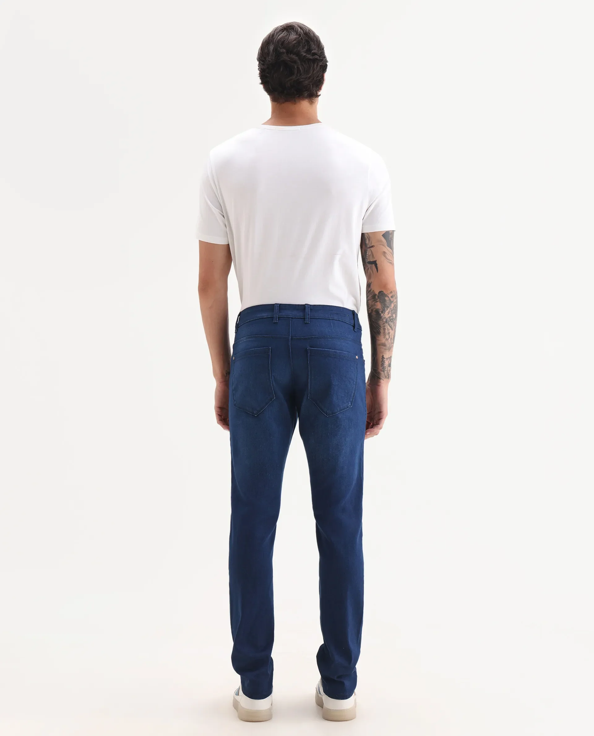 Rare Rabbit Men's River Blue Cotton Blend Fabric Hawk Slim Fit Plain Jeans - Image 7