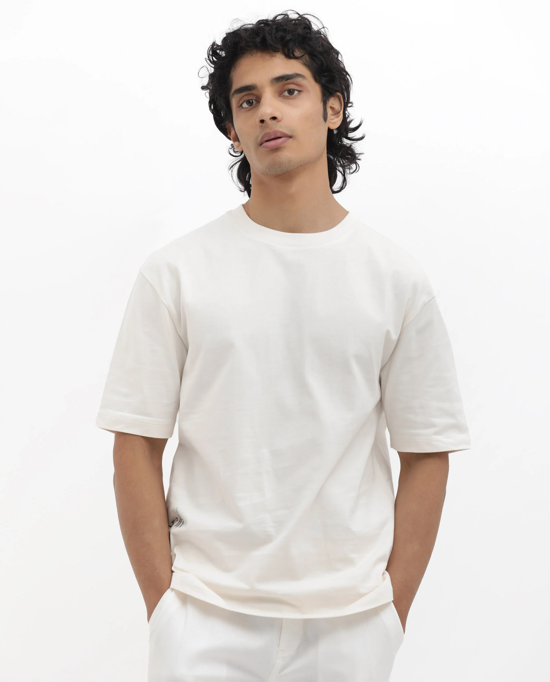 Rare Rabbit Articale Men's River Off White Cotton Polyester Fabric Crew Neck Oversized Fit Graphic Print T-Shirt - Image 3