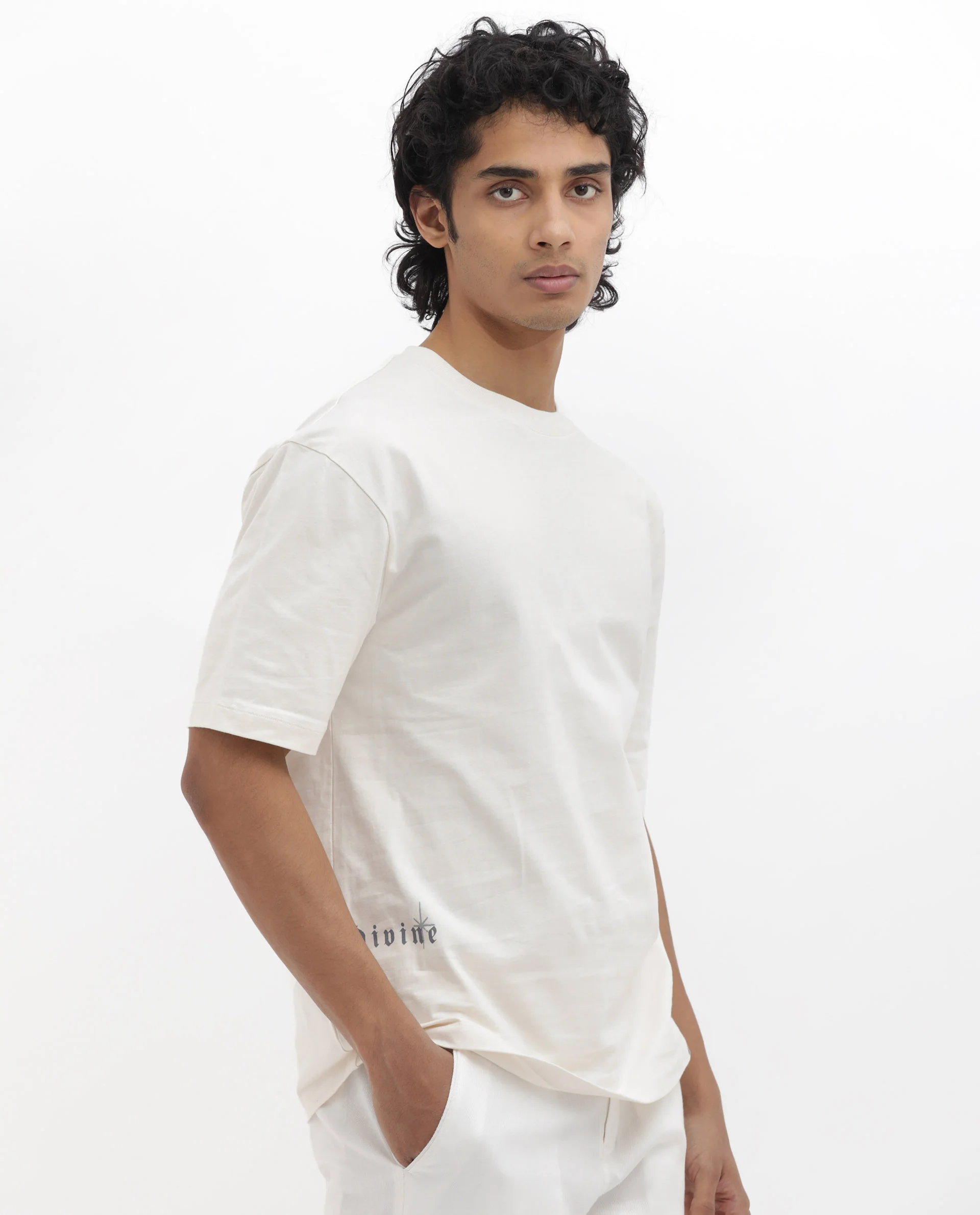 Rare Rabbit Articale Men's River Off White Cotton Polyester Fabric Crew Neck Oversized Fit Graphic Print T-Shirt - Image 7