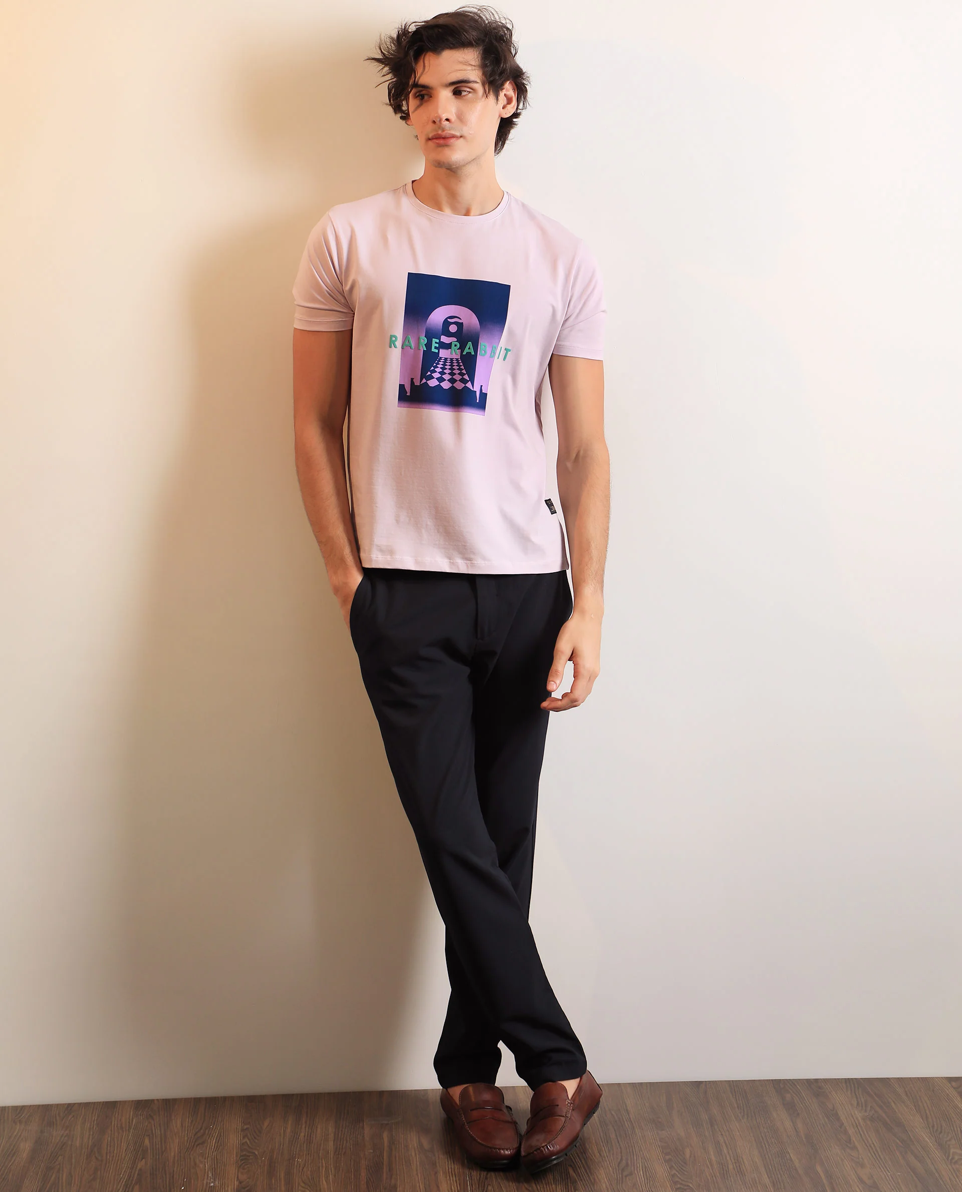 Rare Rabbit Men's Rives Pastel Purple Cotton Graphic Print Slim Fit Half Sleeve Crew Neck T-Shirt - Image 10