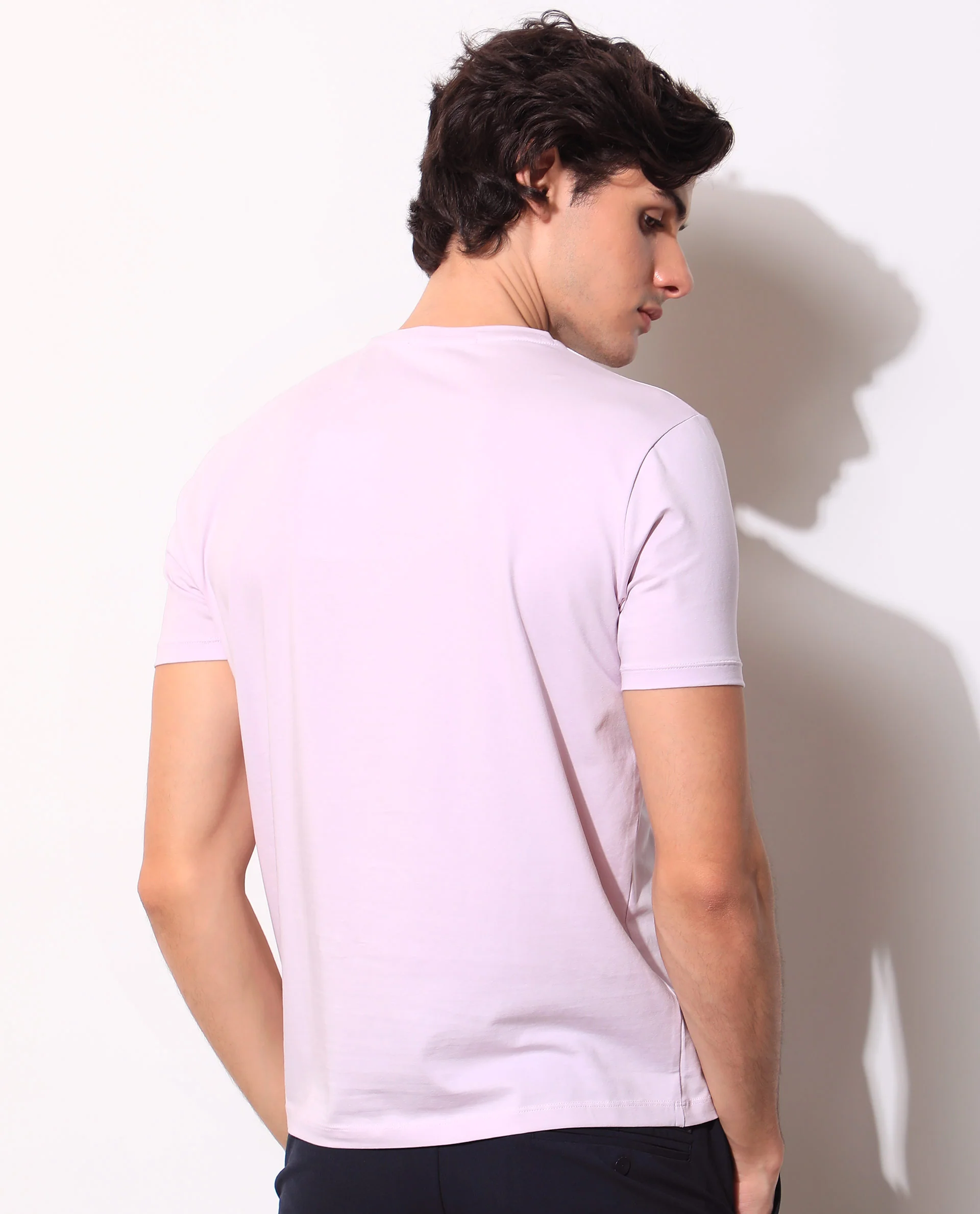 Rare Rabbit Men's Rives Pastel Purple Cotton Graphic Print Slim Fit Half Sleeve Crew Neck T-Shirt - Image 11