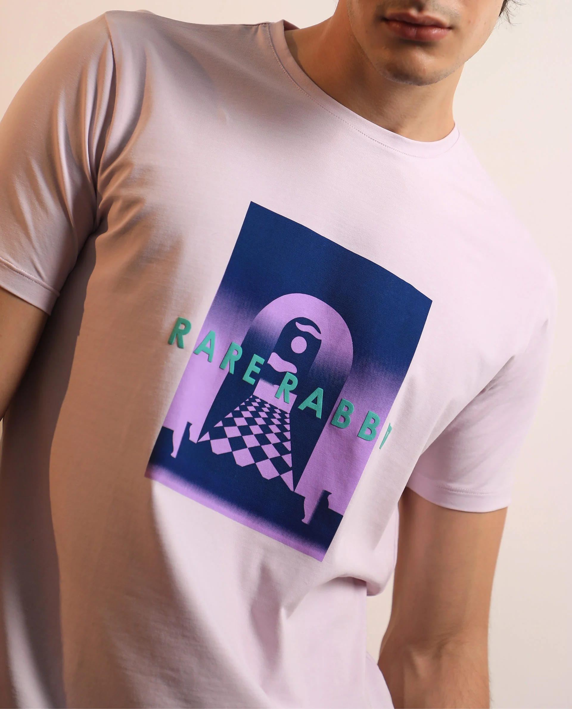 Rare Rabbit Men's Rives Pastel Purple Cotton Graphic Print Slim Fit Half Sleeve Crew Neck T-Shirt - Image 2