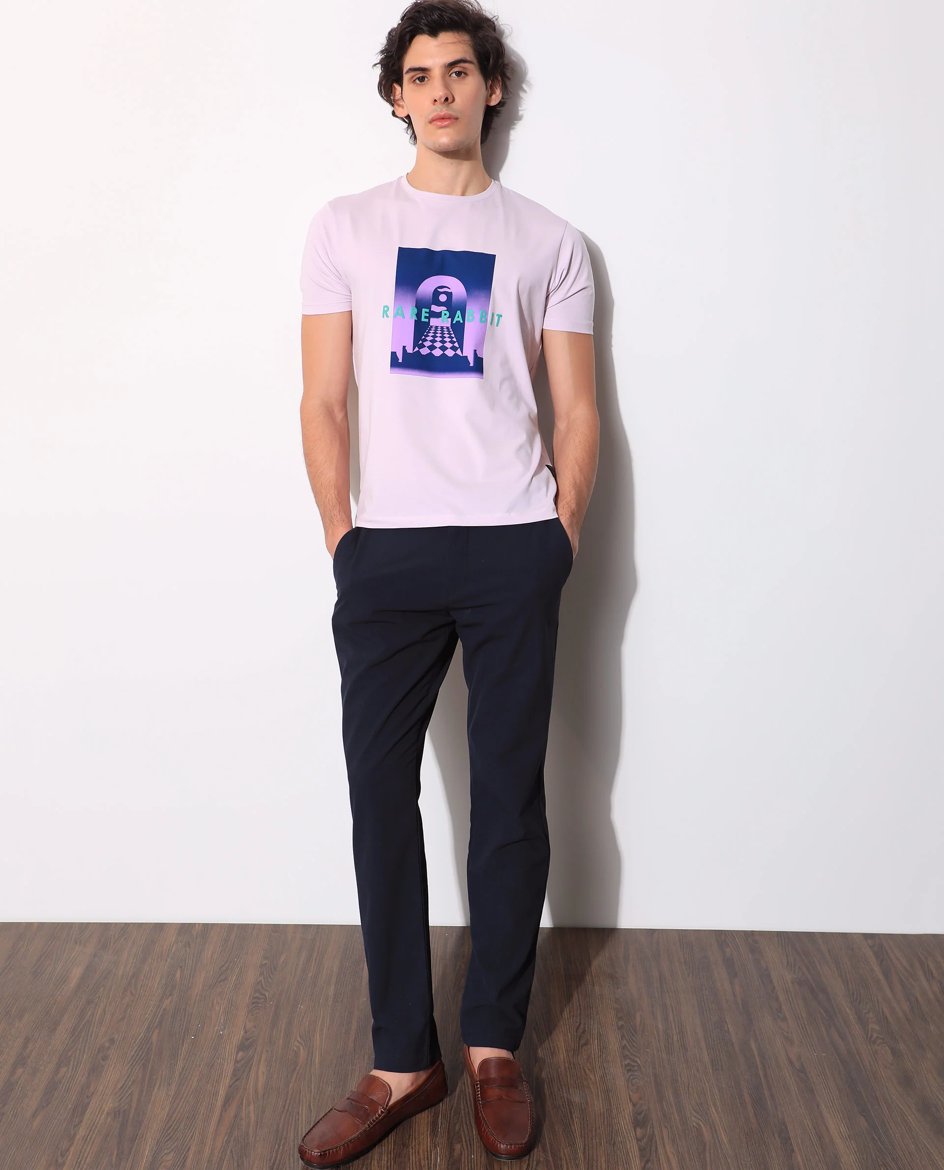 Rare Rabbit Men's Rives Pastel Purple Cotton Graphic Print Slim Fit Half Sleeve Crew Neck T-Shirt - Image 3