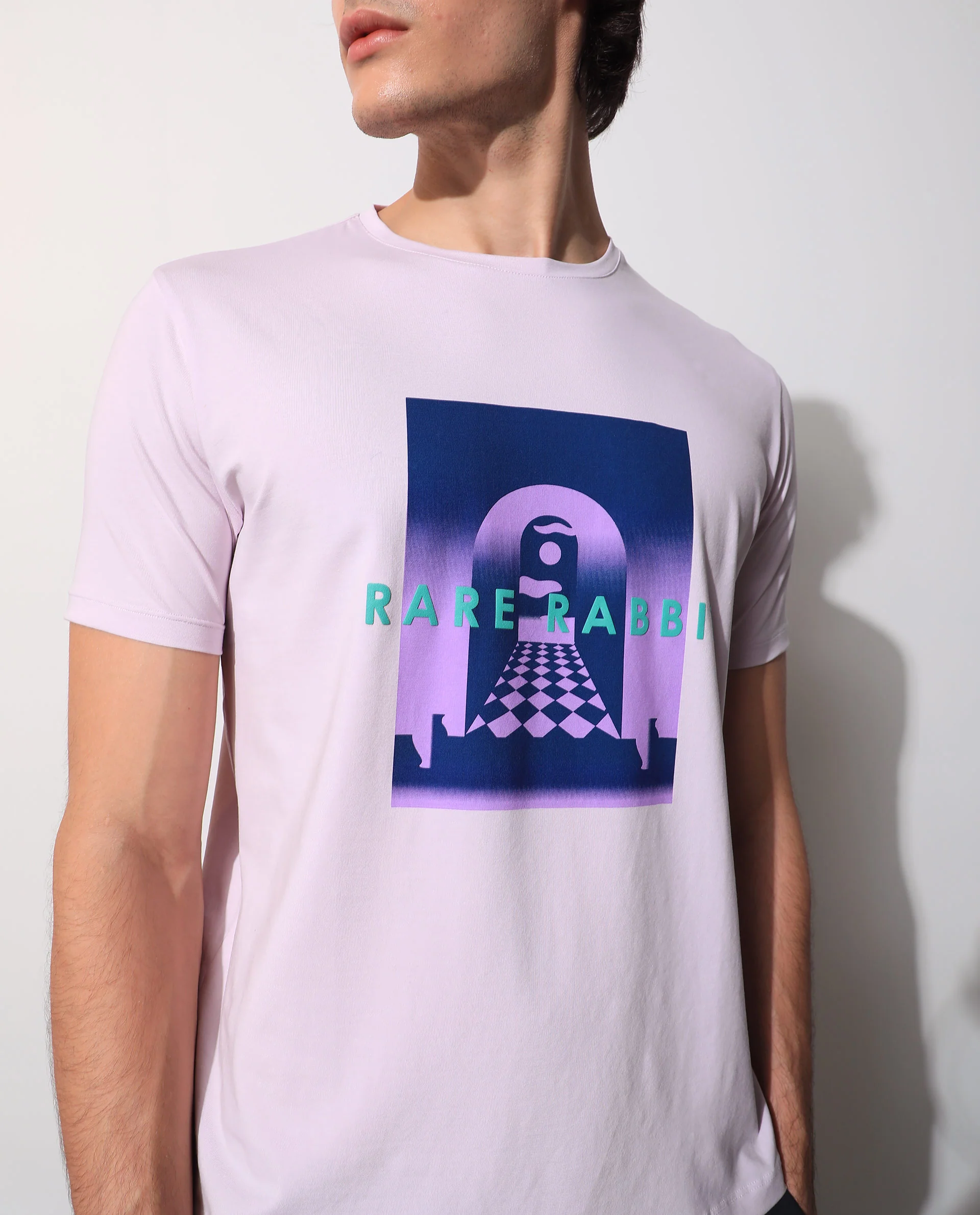 Rare Rabbit Men's Rives Pastel Purple Cotton Graphic Print Slim Fit Half Sleeve Crew Neck T-Shirt - Image 5