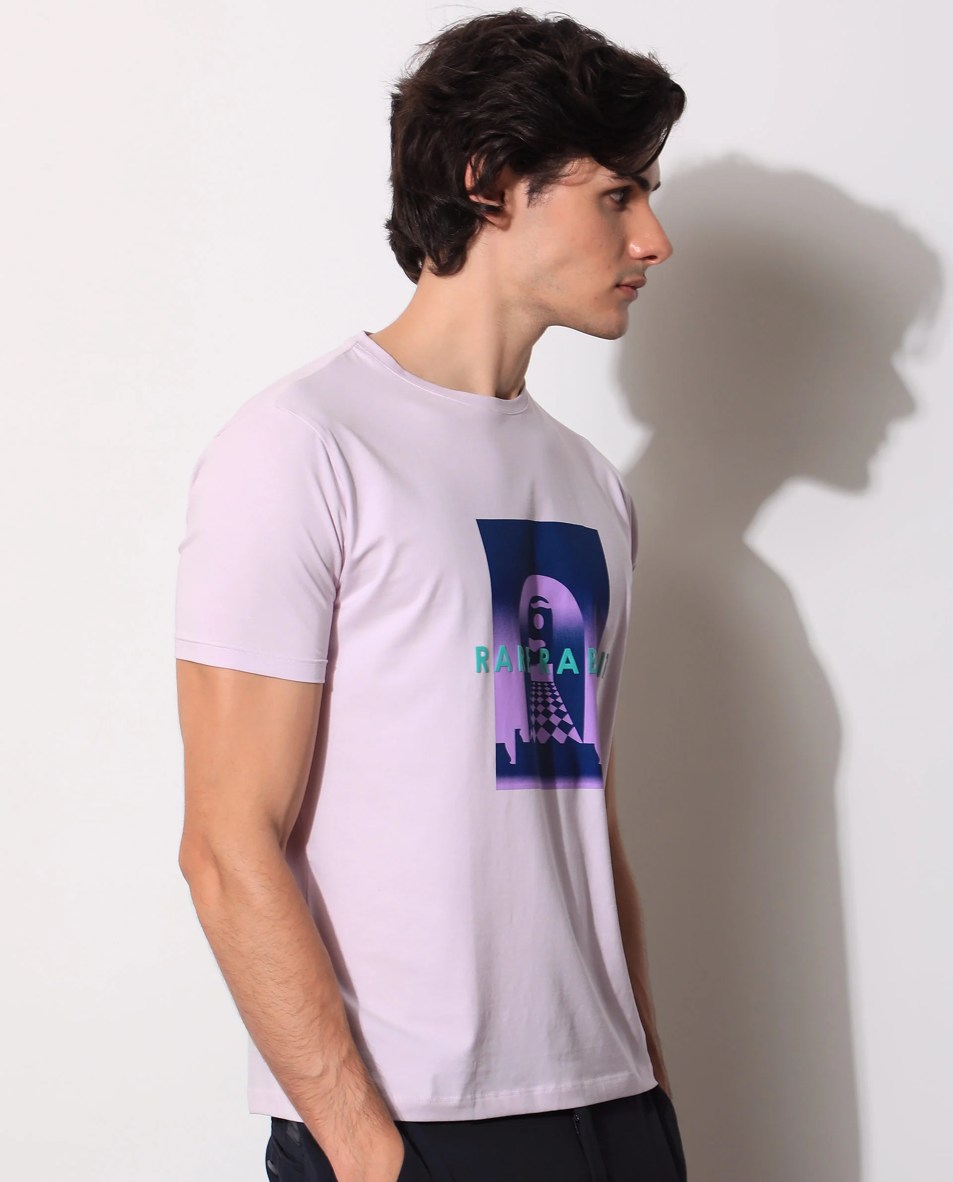 Rare Rabbit Men's Rives Pastel Purple Cotton Graphic Print Slim Fit Half Sleeve Crew Neck T-Shirt - Image 6