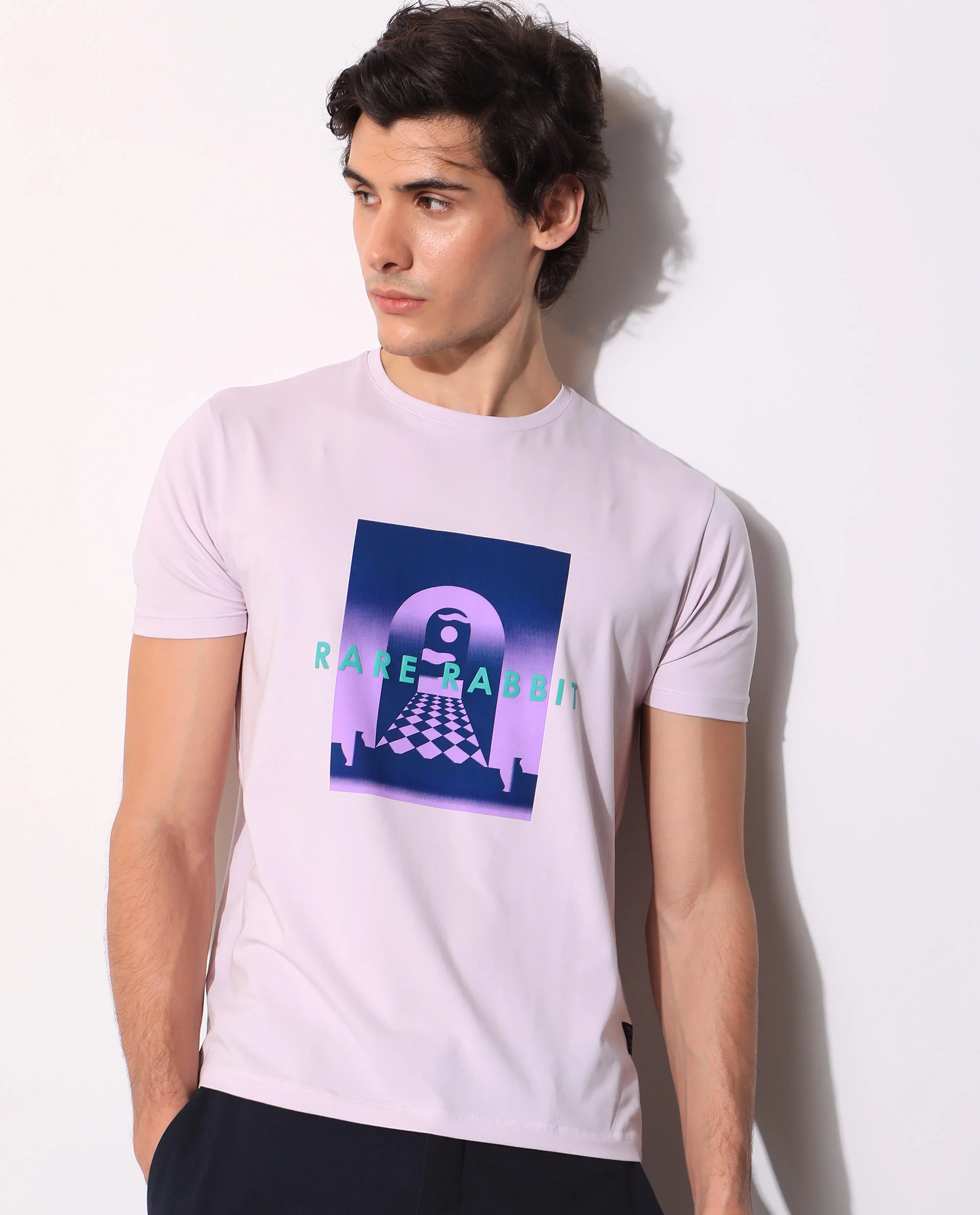 Rare Rabbit Men's Rives Pastel Purple Cotton Graphic Print Slim Fit Half Sleeve Crew Neck T-Shirt - Image 8