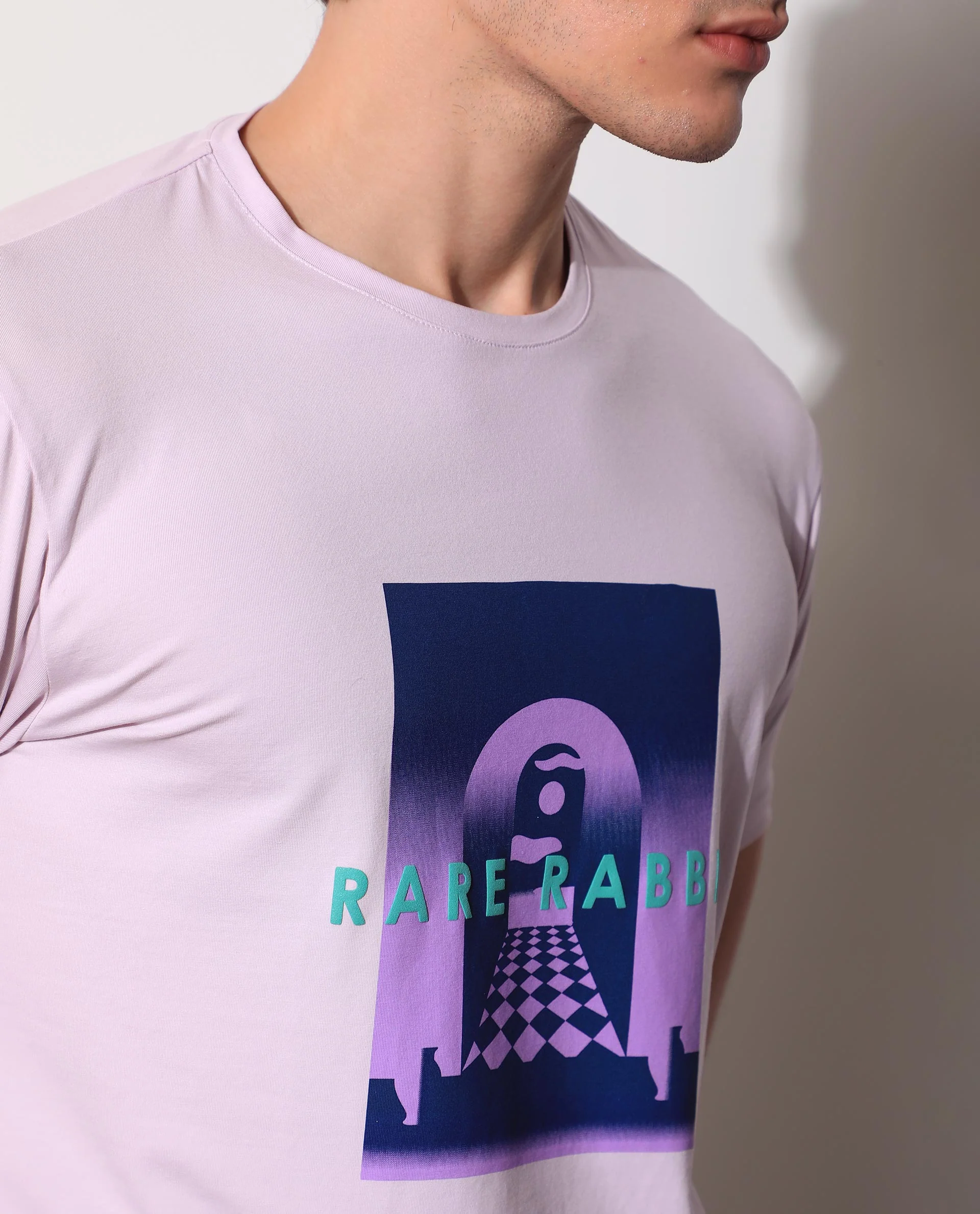Rare Rabbit Men's Rives Pastel Purple Cotton Graphic Print Slim Fit Half Sleeve Crew Neck T-Shirt - Image 9