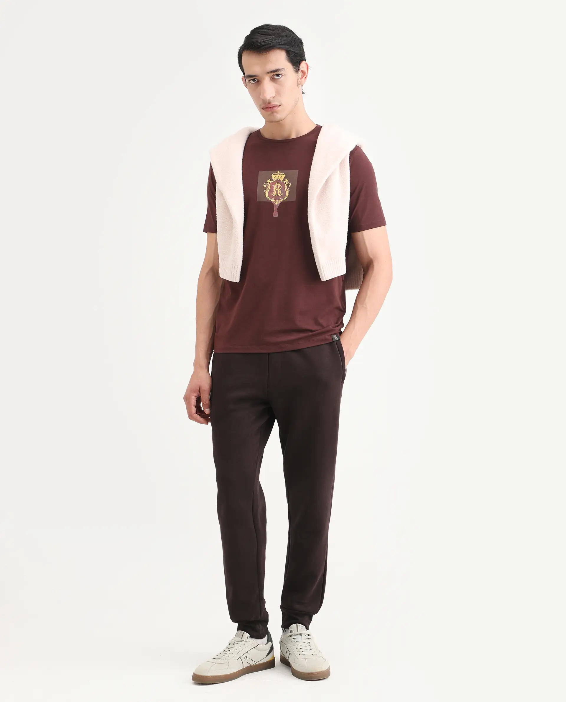 Rare Rabbit Men's Rivn Dusky Brown Cotton Blend Fabric Half Sleeve Crew Neck Regular Fit Graphic Print T-Shirt - Image 2