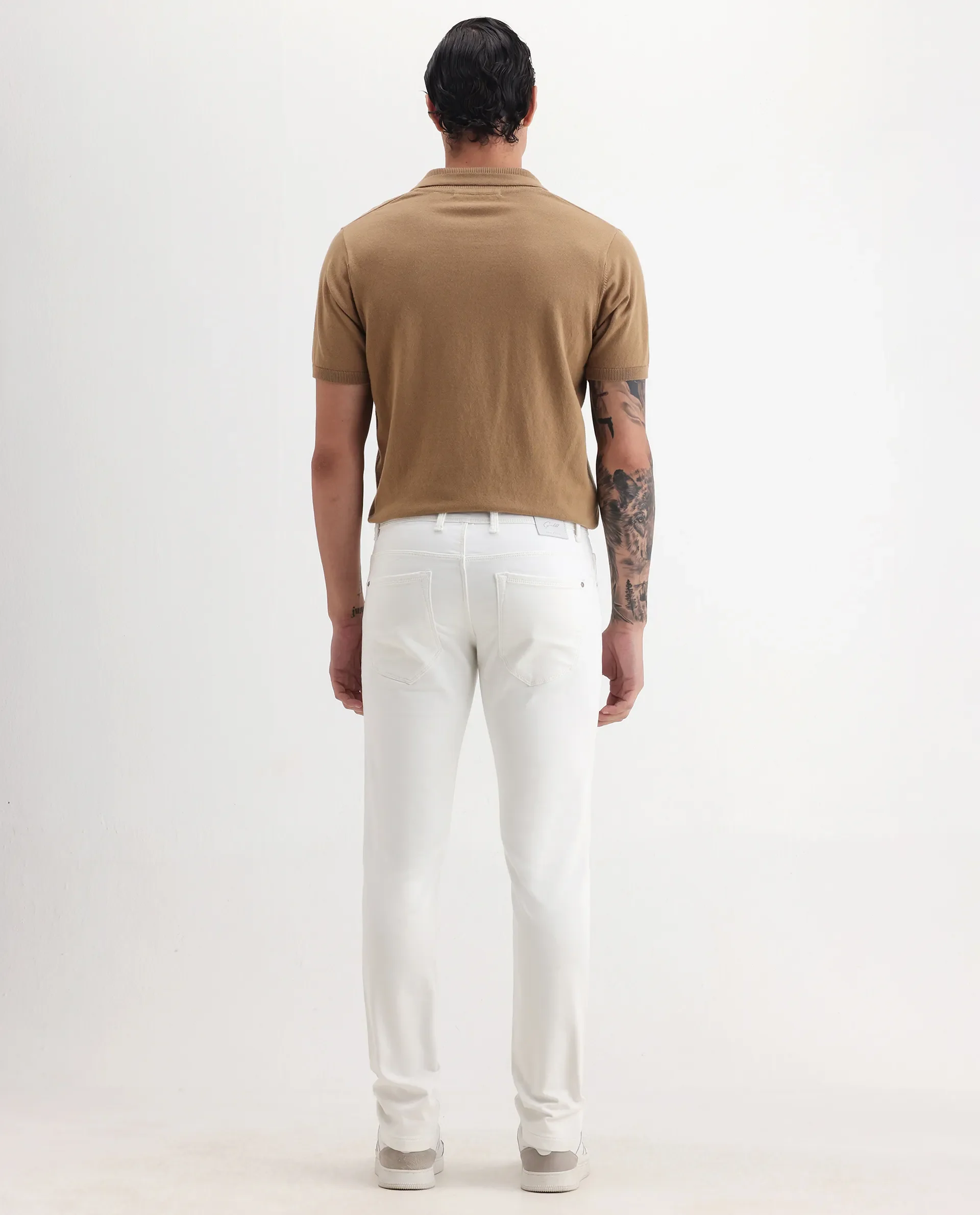 Rare Rabbit Men's Rivol Off White Cotton Blend Plain Hawk Slim Fit Jeans - Image 7