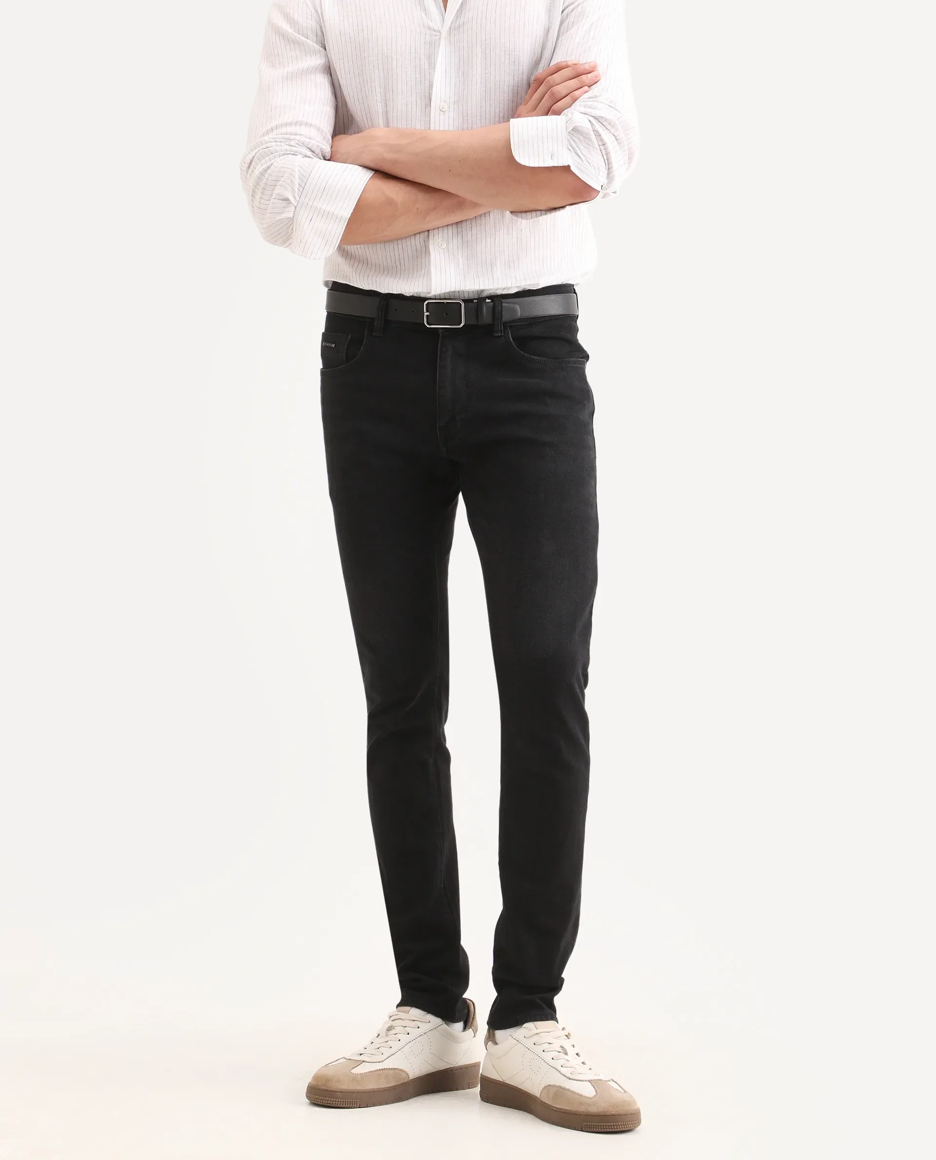 Rare Rabbit Men's Rivv Black Cotton Blend Fabric Hawk Slim Fit Plain Jeans - Image 2