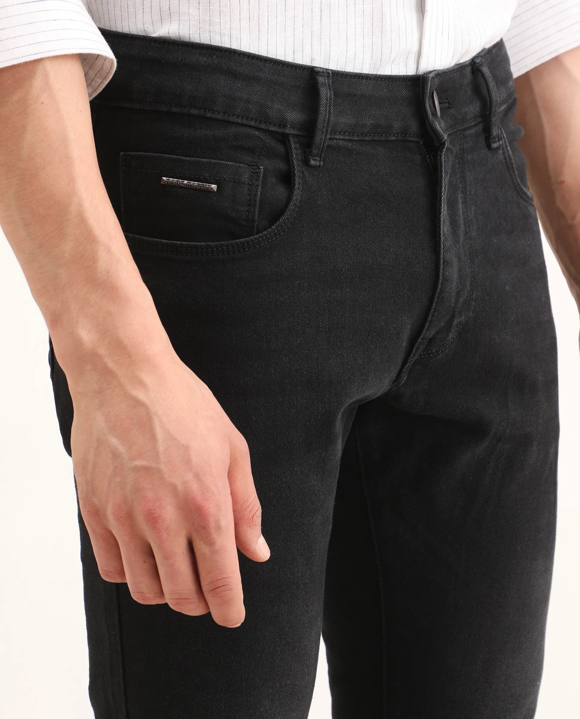 Rare Rabbit Men's Rivv Black Cotton Blend Fabric Hawk Slim Fit Plain Jeans - Image 3