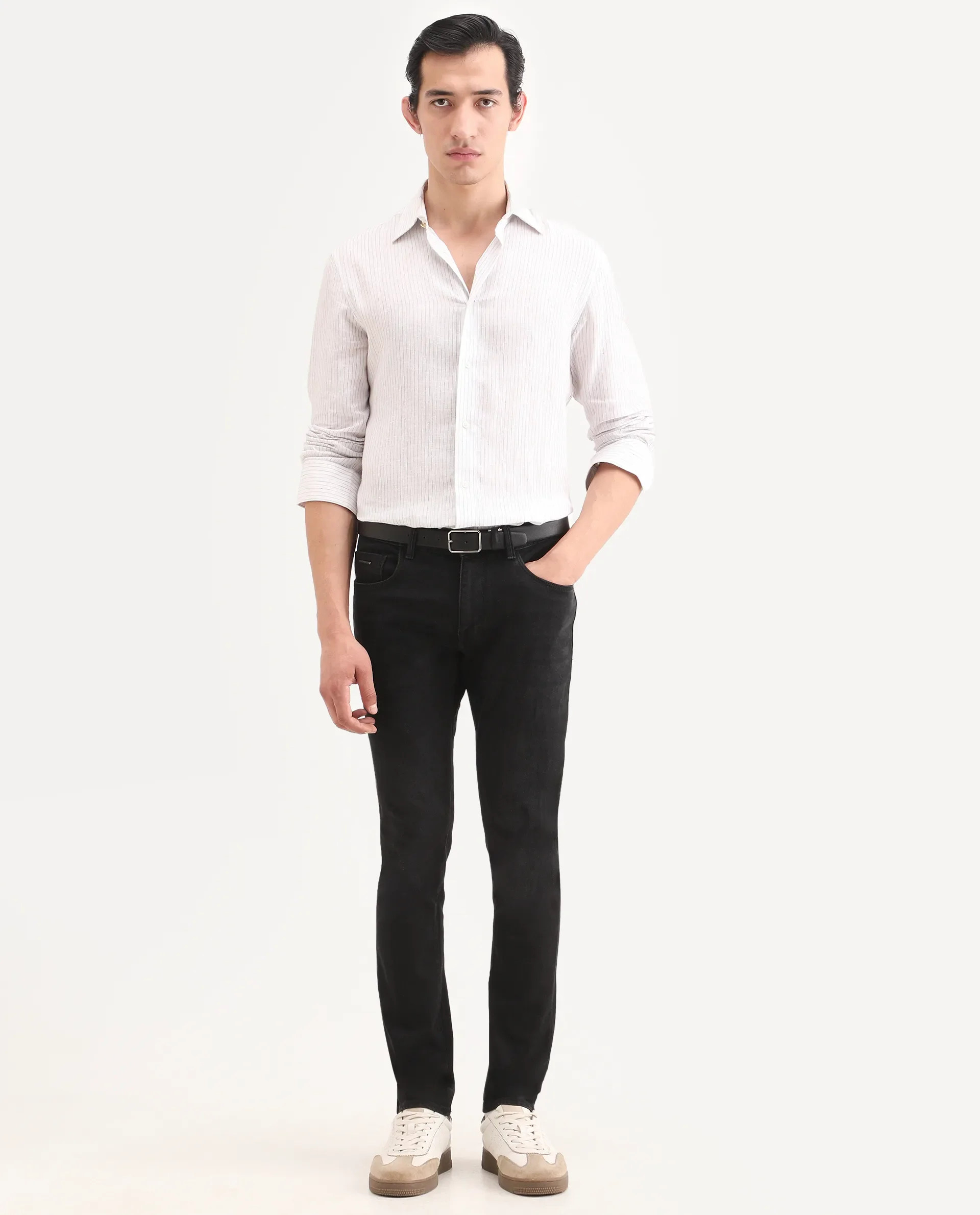 Rare Rabbit Men's Rivv Black Cotton Blend Fabric Hawk Slim Fit Plain Jeans - Image 4
