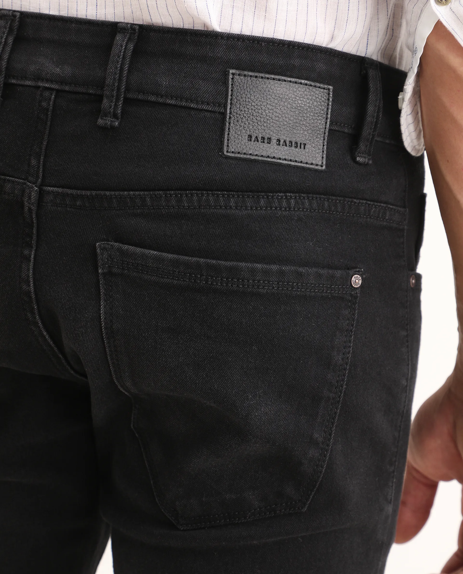 Rare Rabbit Men's Rivv Black Cotton Blend Fabric Hawk Slim Fit Plain Jeans - Image 7