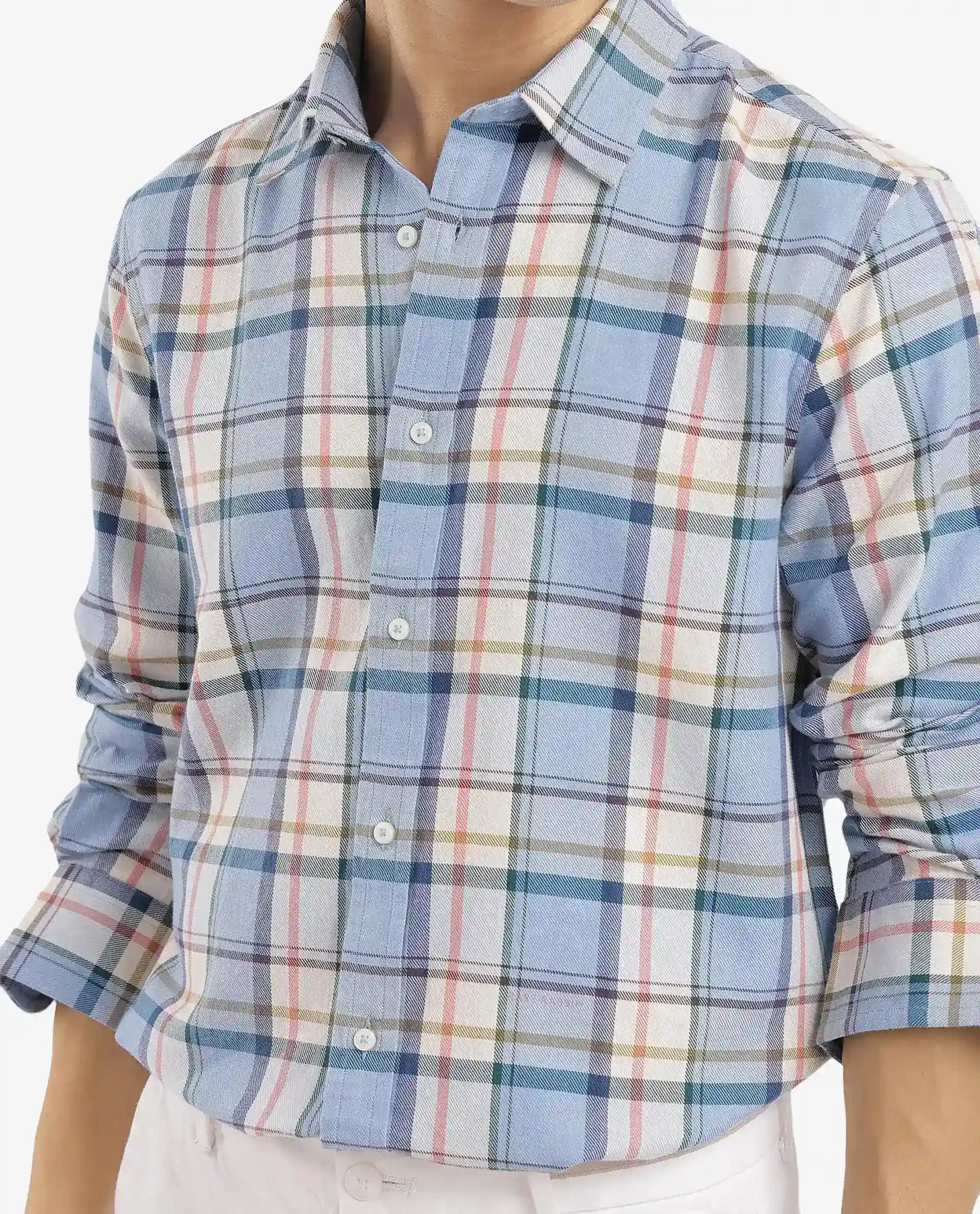 Rare Rabbit Men's Rix Light Blue Cotton Checked Print Regular Fit Full Sleeve Collared Shirt - Image 3