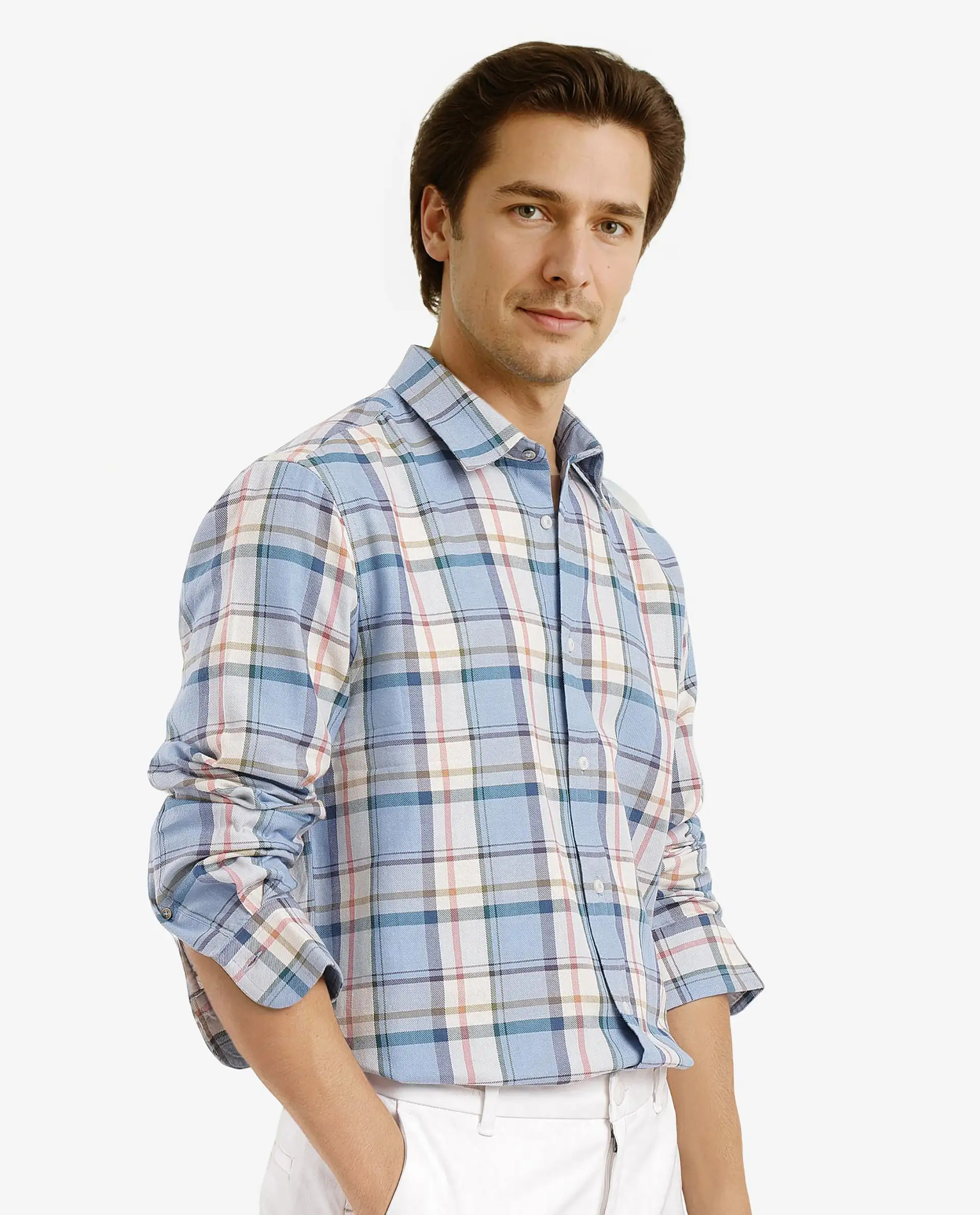 Rare Rabbit Men's Rix Light Blue Cotton Checked Print Regular Fit Full Sleeve Collared Shirt - Image 4