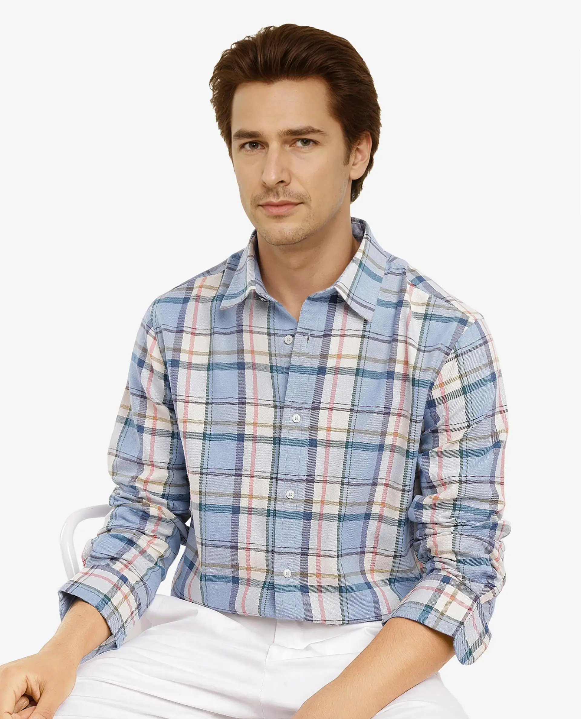 Rare Rabbit Men's Rix Light Blue Cotton Checked Print Regular Fit Full Sleeve Collared Shirt - Image 6