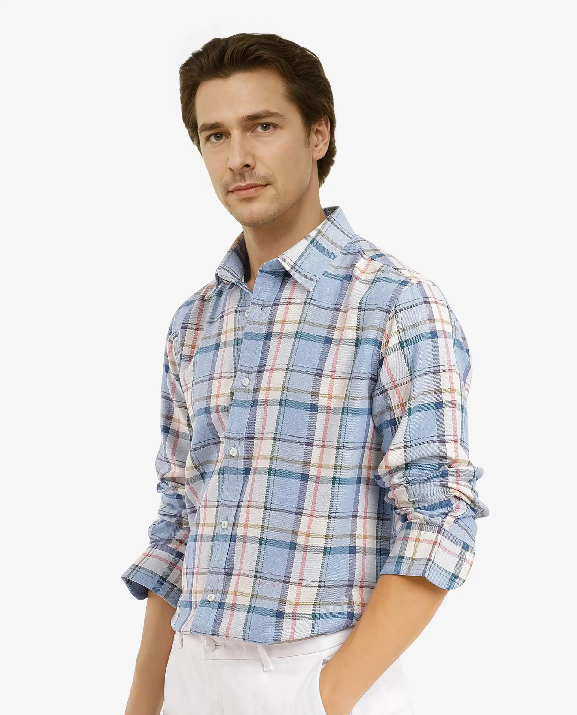Rare Rabbit Men's Rix Light Blue Cotton Checked Print Regular Fit Full Sleeve Collared Shirt - Image 9