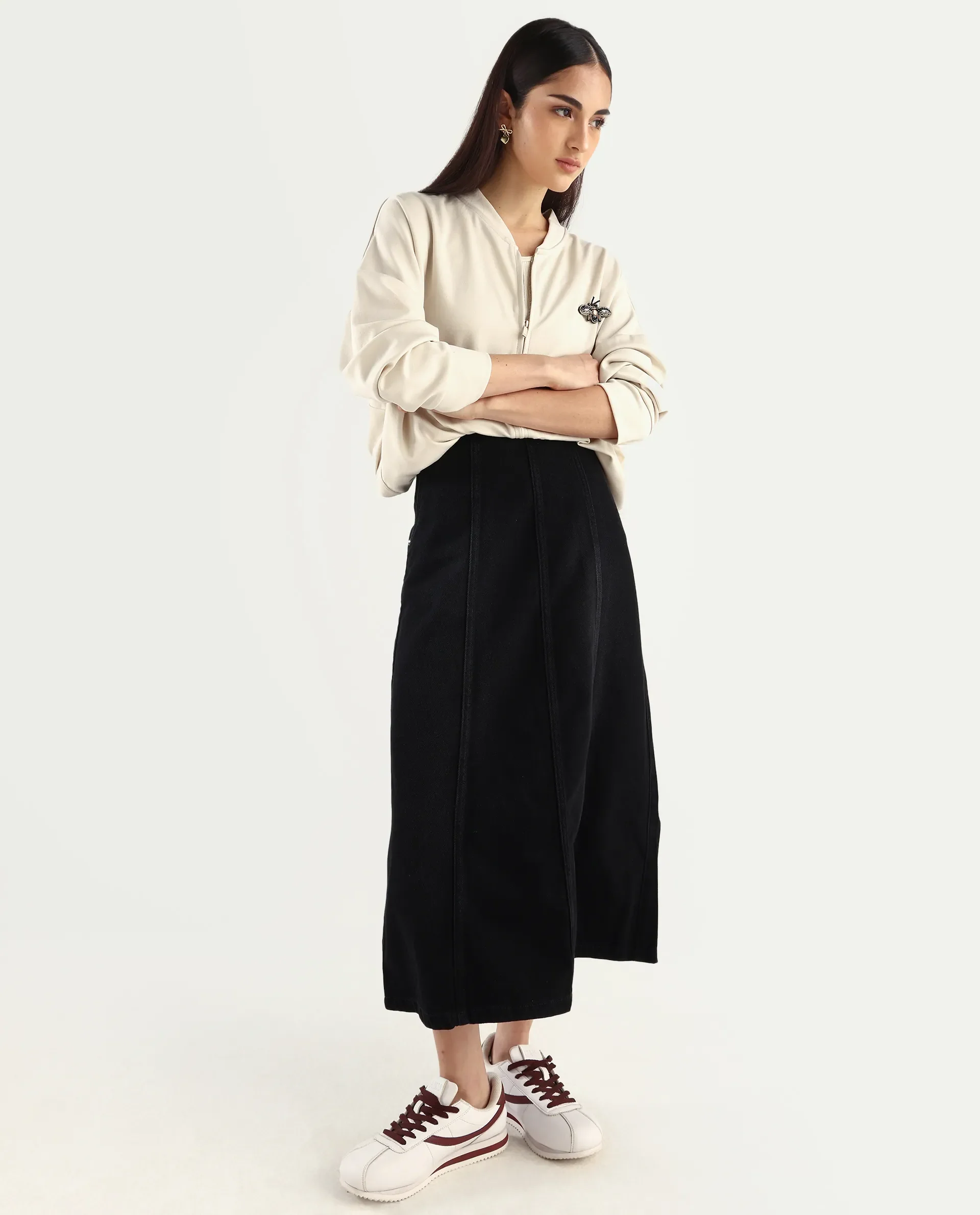 Rareism Women's Rize Off White Modal Blend Ribbed Collar Plain Relaxed Fit Sweatshirt - Image 2