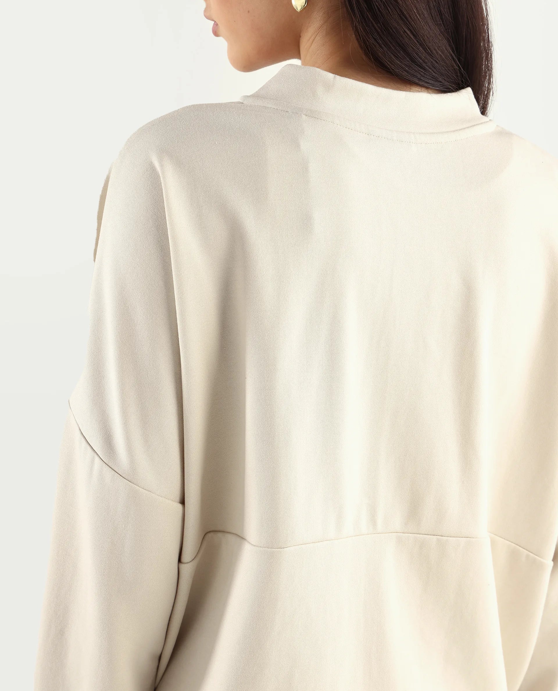 Rareism Women's Rize Off White Modal Blend Ribbed Collar Plain Relaxed Fit Sweatshirt - Image 5
