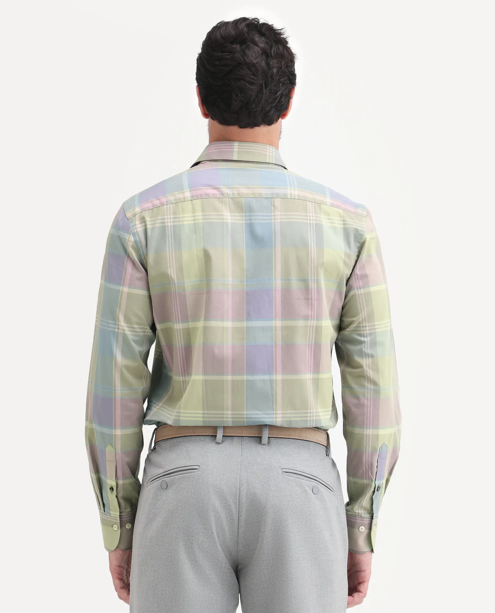 Rare Rabbit Men's Rizi Light Green Cotton Full Sleeve Spread Collar Regular Fit Checked Shirt - Image 7