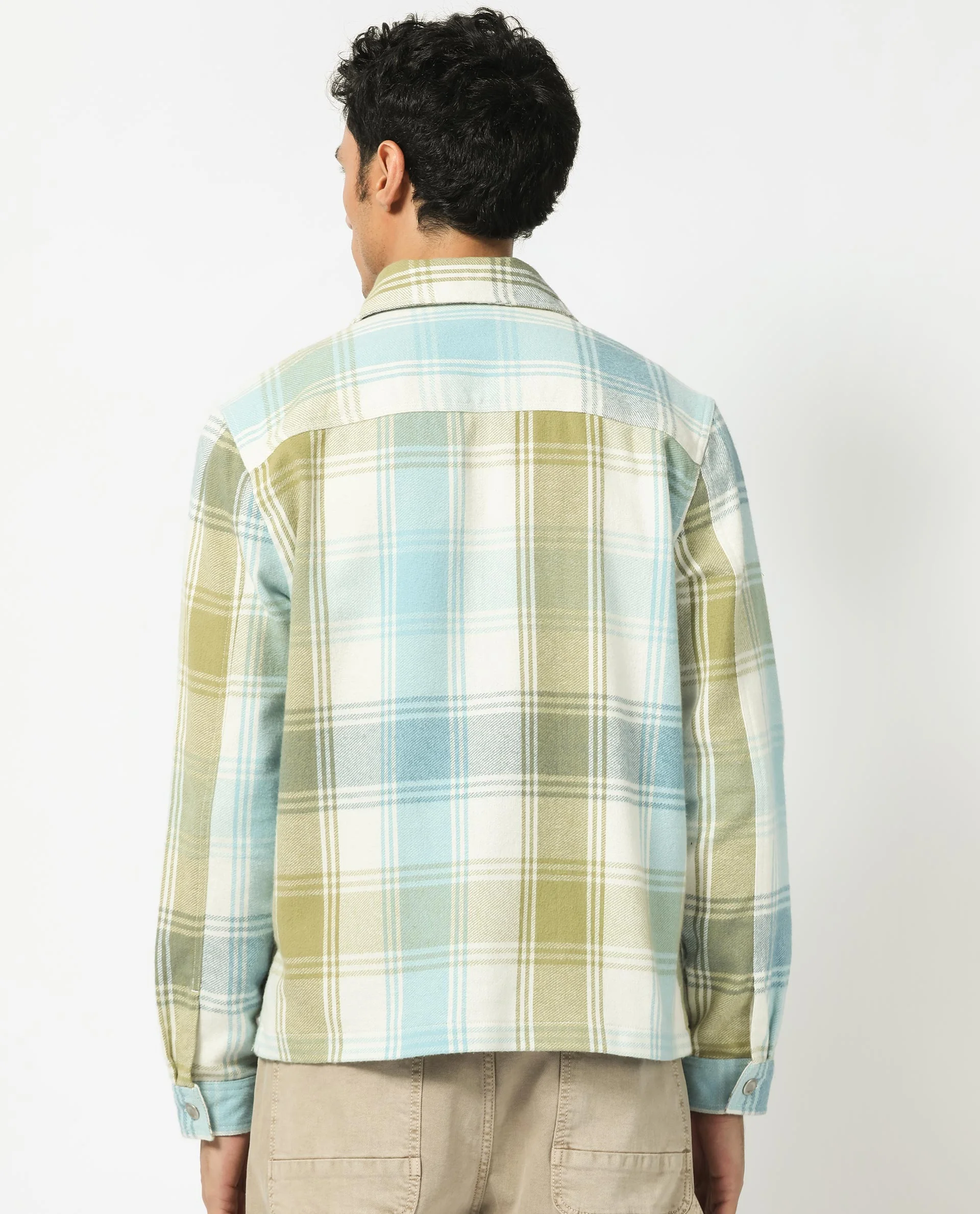 Rare Rabbit Men's Rizo Blue Cotton Checked Print Relaxed Fit Full Sleeve Collared Shacket - Image 10