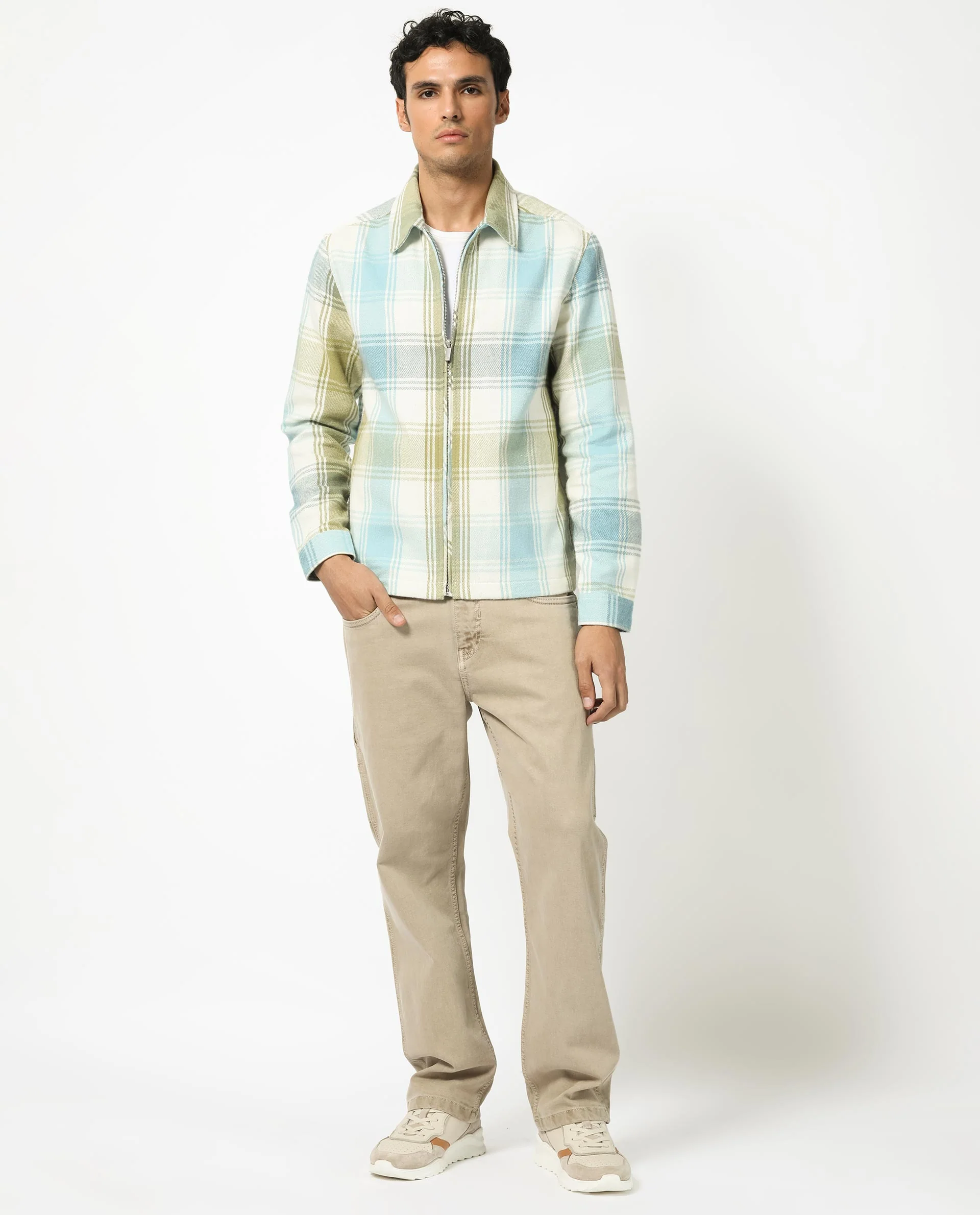 Rare Rabbit Men's Rizo Blue Cotton Checked Print Relaxed Fit Full Sleeve Collared Shacket - Image 4