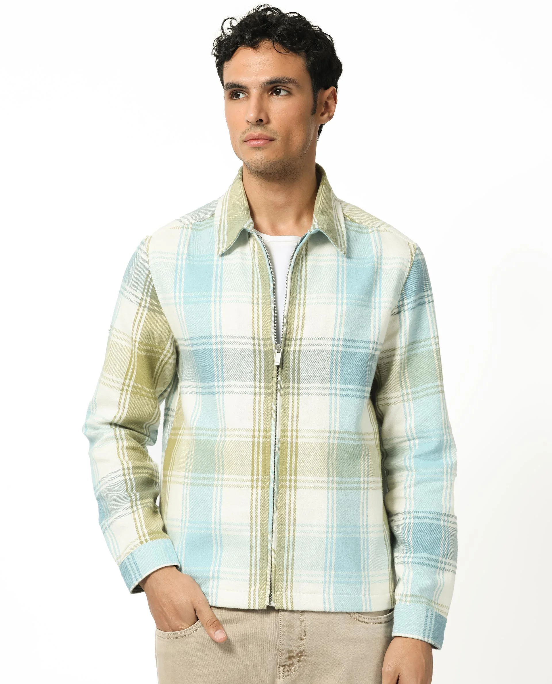 Rare Rabbit Men's Rizo Blue Cotton Checked Print Relaxed Fit Full Sleeve Collared Shacket - Image 7