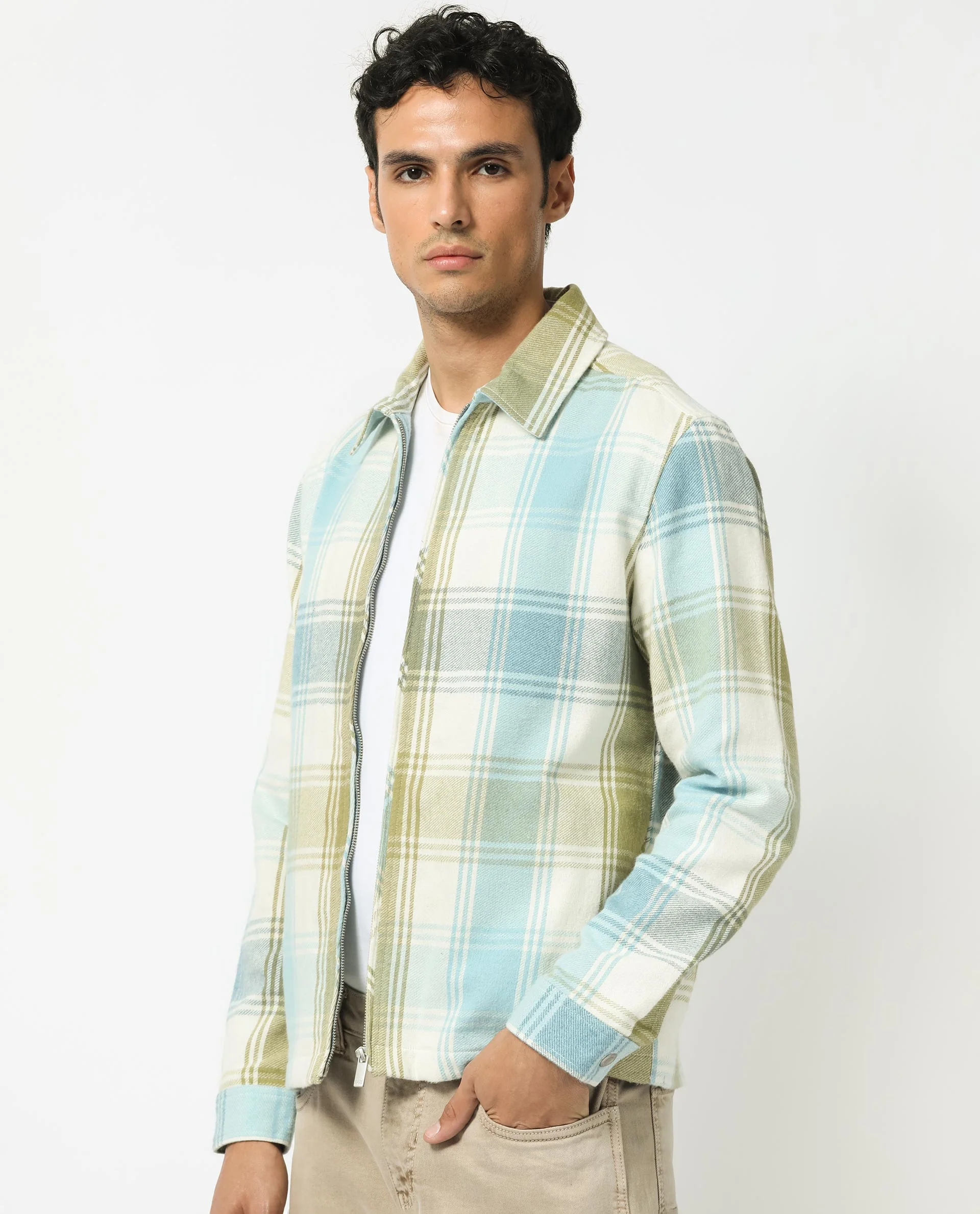 Rare Rabbit Men's Rizo Blue Cotton Checked Print Relaxed Fit Full Sleeve Collared Shacket - Image 8