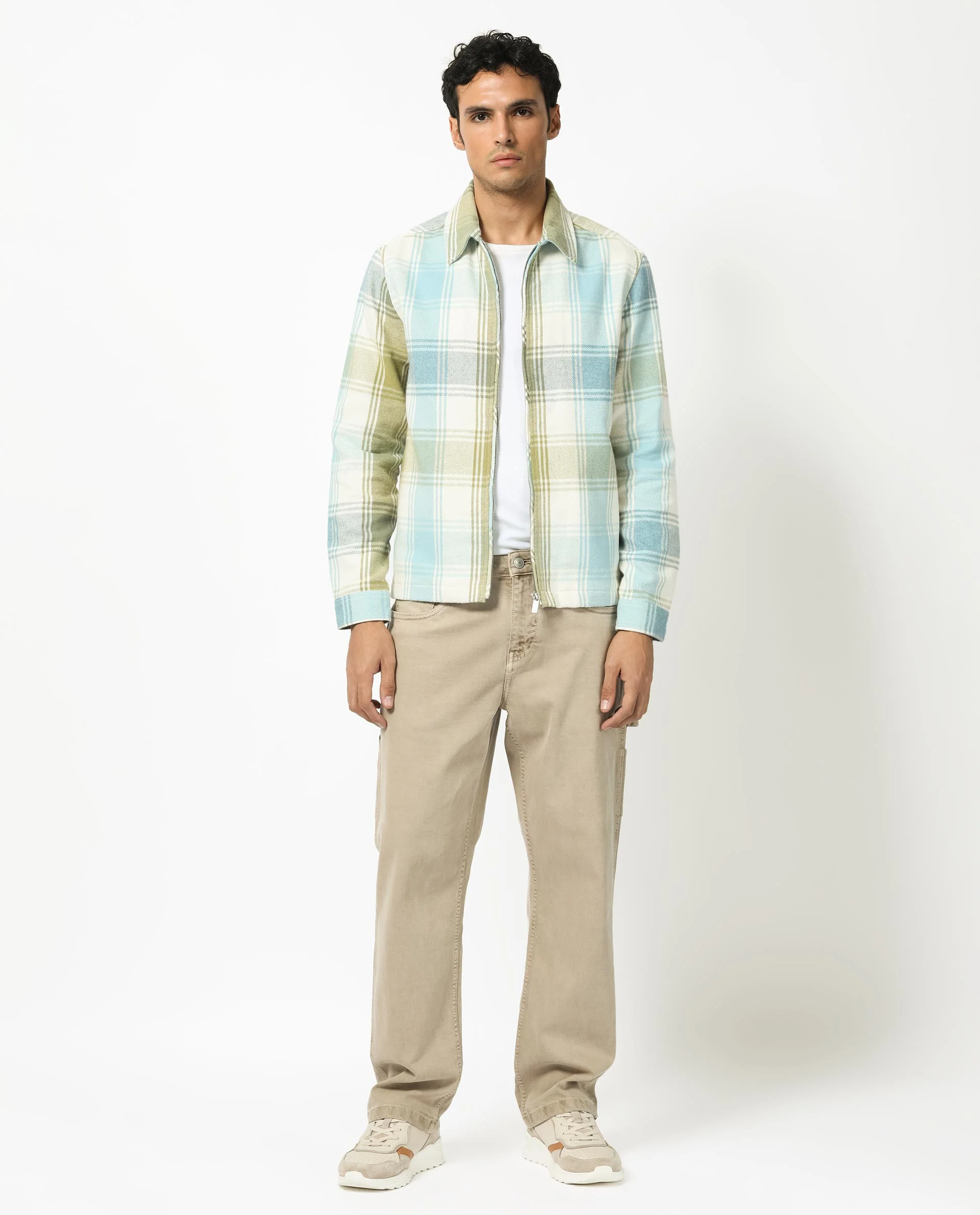 Rare Rabbit Men's Rizo Blue Cotton Checked Print Relaxed Fit Full Sleeve Collared Shacket - Image 9