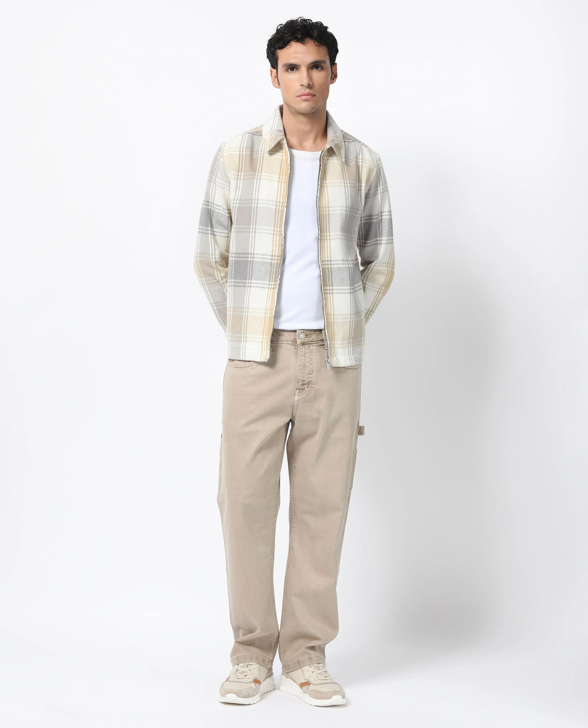 Rare Rabbit Men's Rizo Light Brown Cotton Checked Print Relaxed Fit Full Sleeve Spread Collar Shacket - Image 3