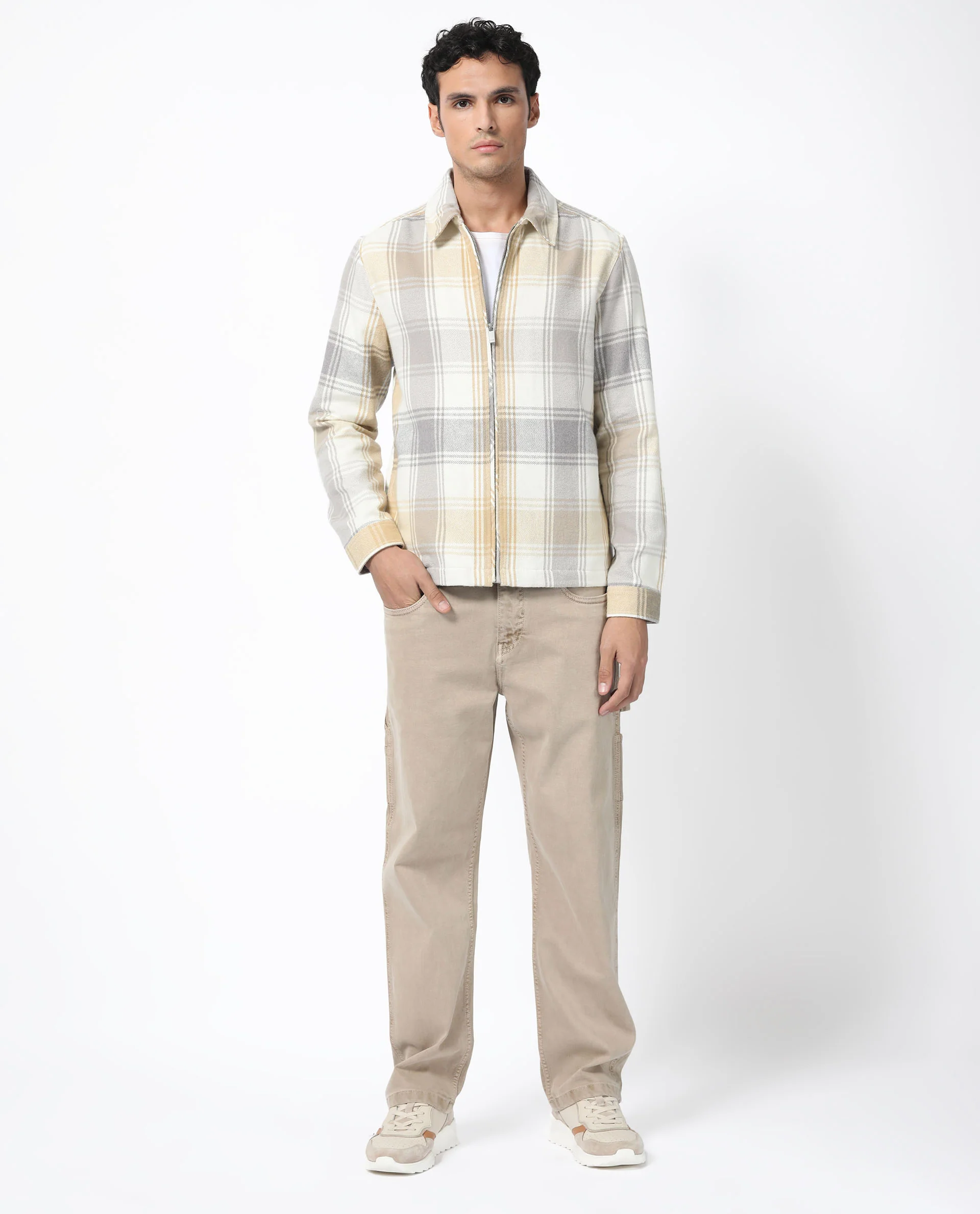Rare Rabbit Men's Rizo Light Brown Cotton Checked Print Relaxed Fit Full Sleeve Spread Collar Shacket - Image 4