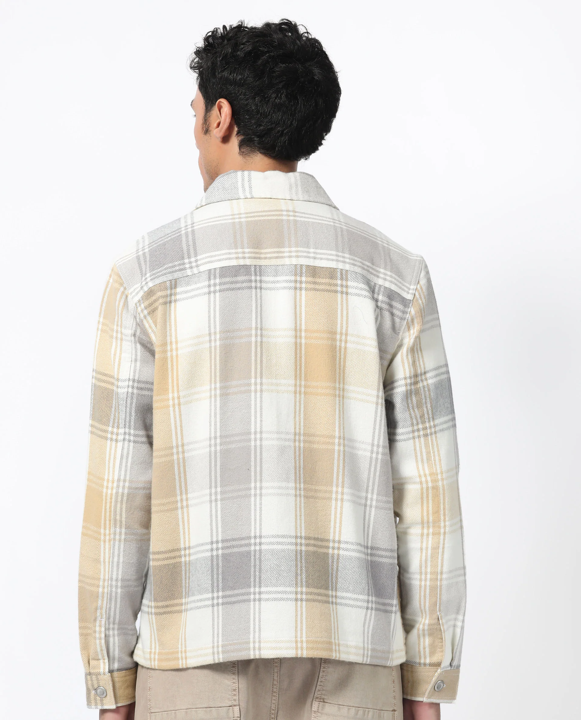 Rare Rabbit Men's Rizo Light Brown Cotton Checked Print Relaxed Fit Full Sleeve Spread Collar Shacket - Image 6