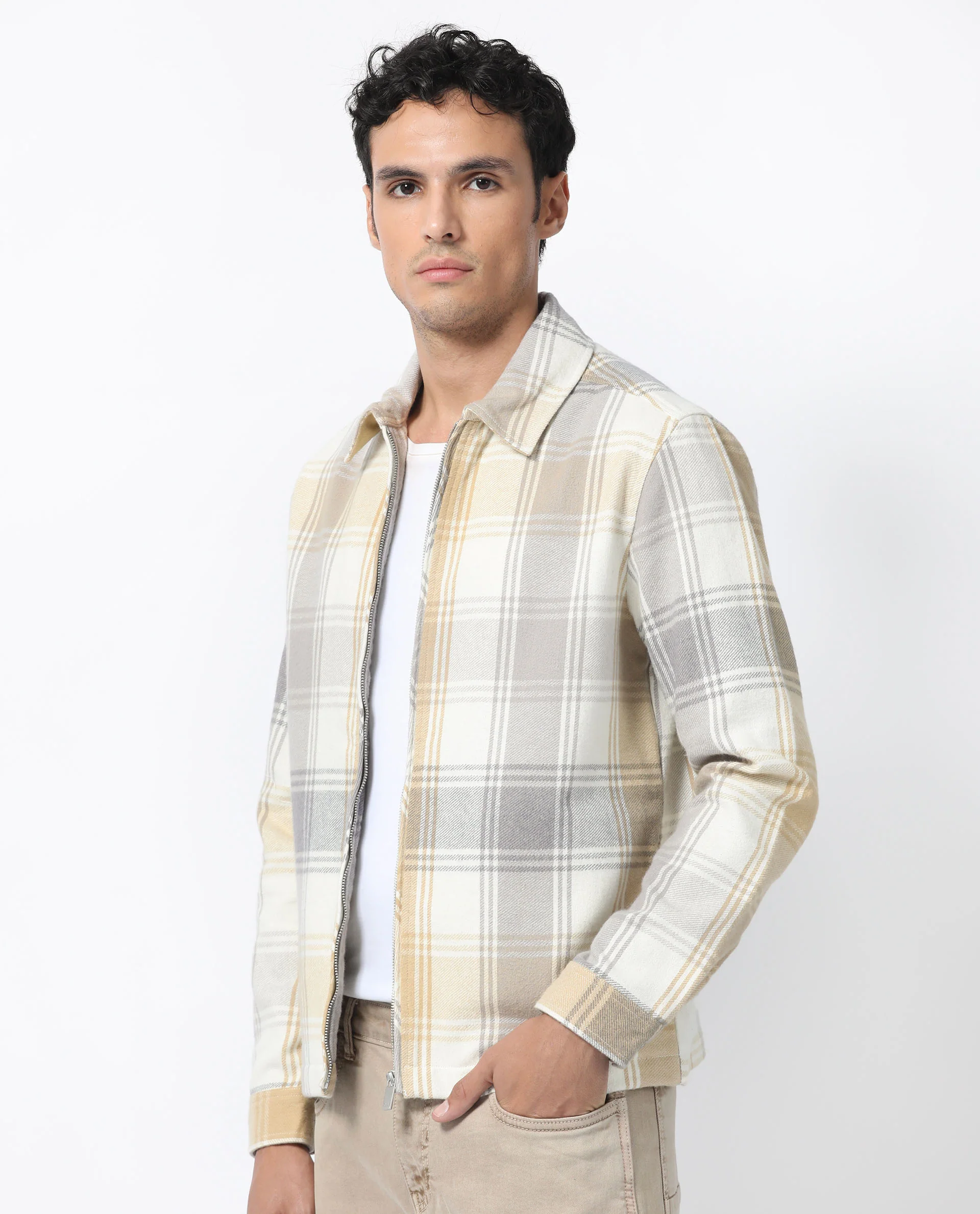 Rare Rabbit Men's Rizo Light Brown Cotton Checked Print Relaxed Fit Full Sleeve Spread Collar Shacket - Image 8